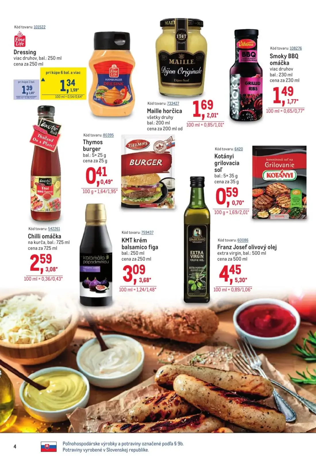 Metro leták, strana 4 z 40 — Franz Josef olivový olej extra virgin, KMT krém balsamico figa, Chilli omáčka na kurča