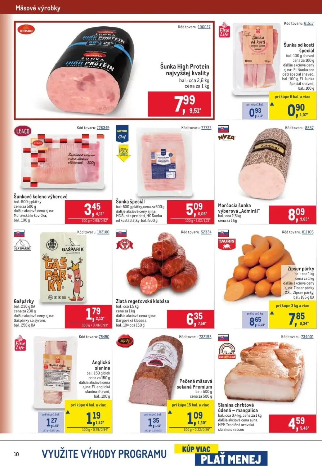 Metro leták, strana 10 z 40 — Zipser párky, Pečená mäsová sekaná Premium, Anglická slanina