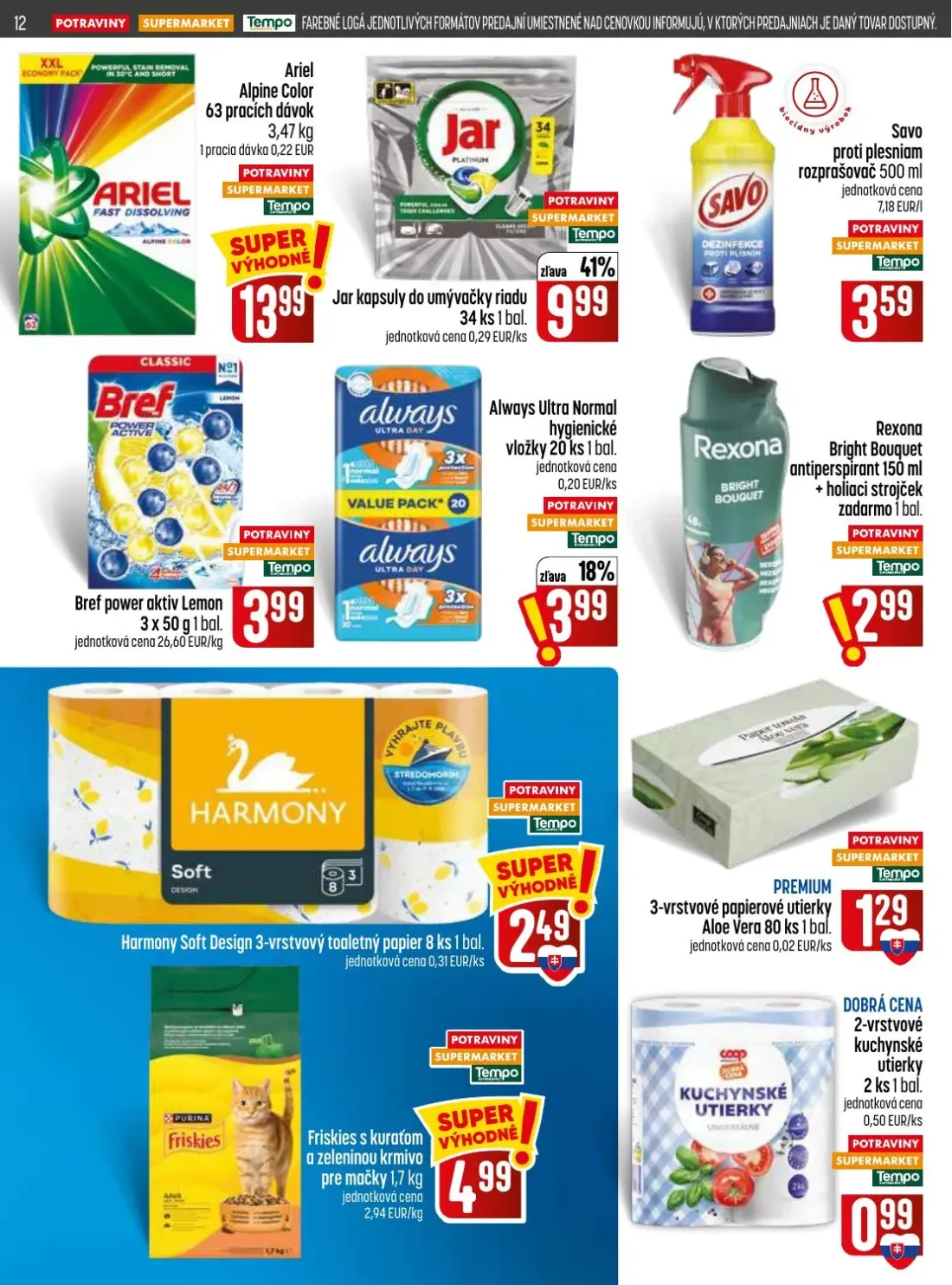 Coop Jednota leták, strana 12 z 28 — Ariel Alpine Color, Jar kapsuly do umývačky riadu, Savo proti plesniam rozprašovač