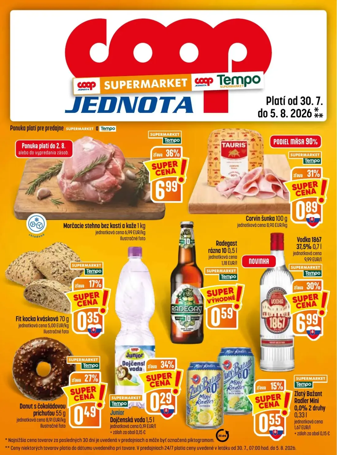 Coop Jednota leták, strana 13 z 28 — Morčacie stehno bez kosti a kože, Corvin šunka, Fit kocka kvásková