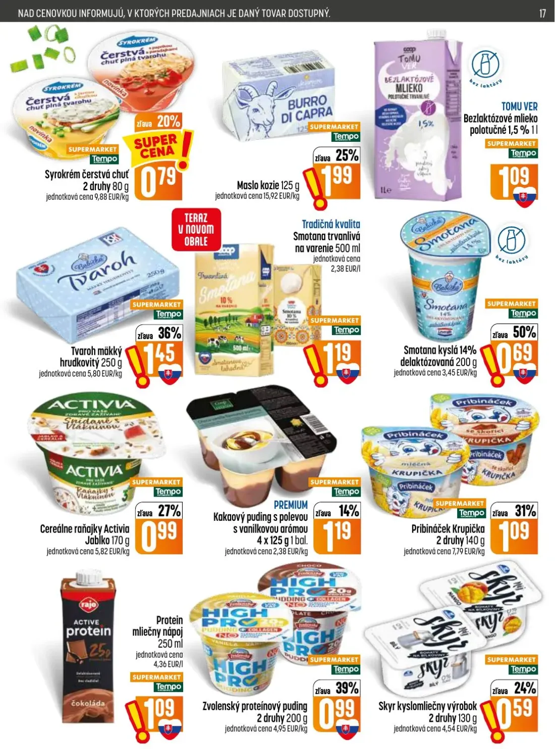 Coop Jednota leták, strana 17 z 28 — Syrokrém čerstvá chuť, Maslo kozie, TOMU VER Bezlaktózové mlieko polotučné