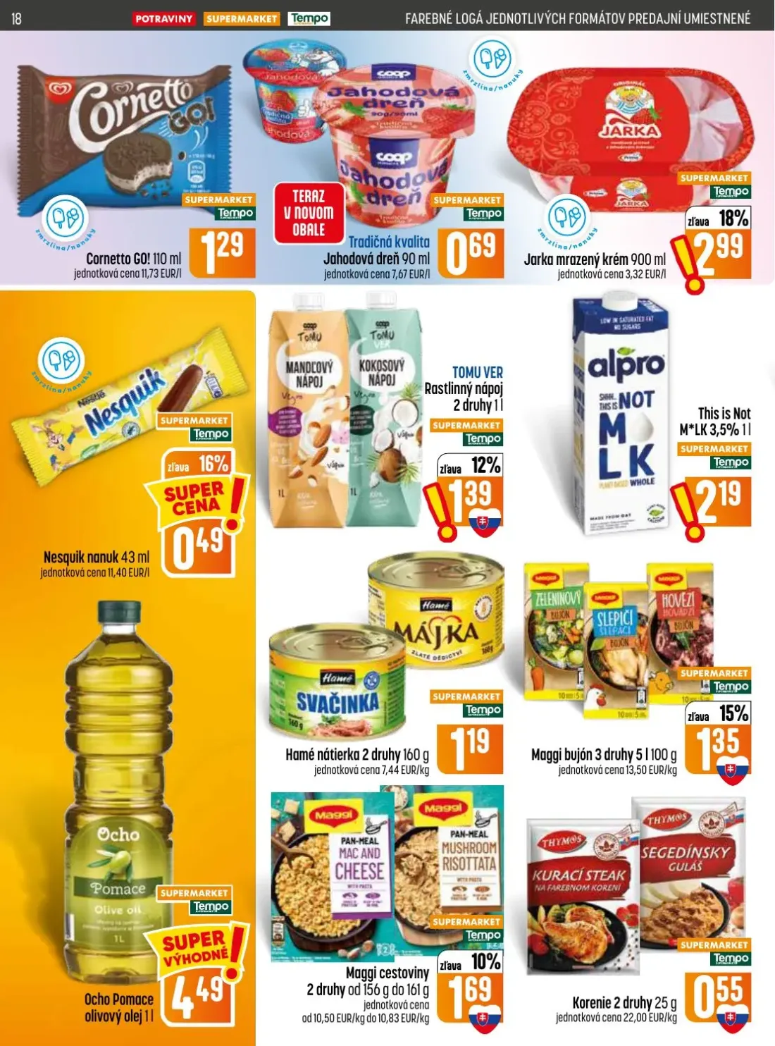 Coop Jednota leták, strana 18 z 28 — Cornetto GO!, Jahodová dreň, Jarka mrazený krém