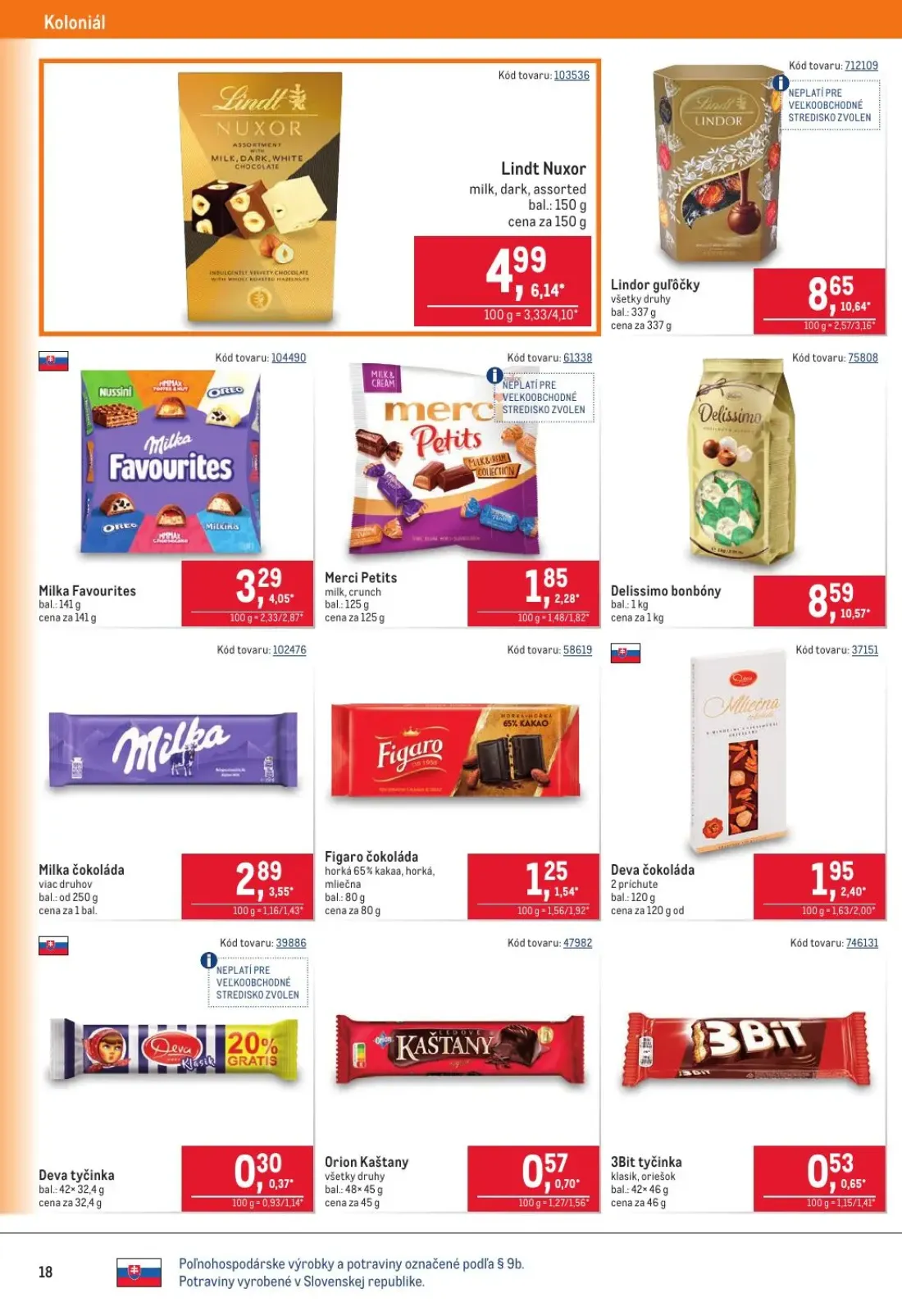 Metro leták, strana 18 z 40 — Lindor guľôčky, Delissimo bonbóny, Lindt Nuxor