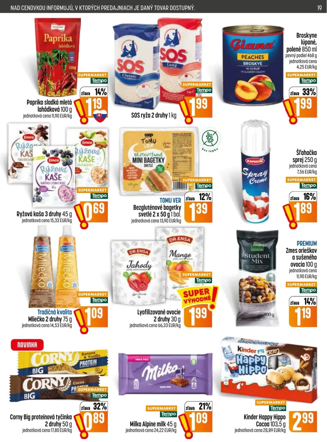 Coop Jednota leták, strana 19 z 28 — Paprika sladká mletá lahôdková, SOS ryža, Broskyne lúpané, polené