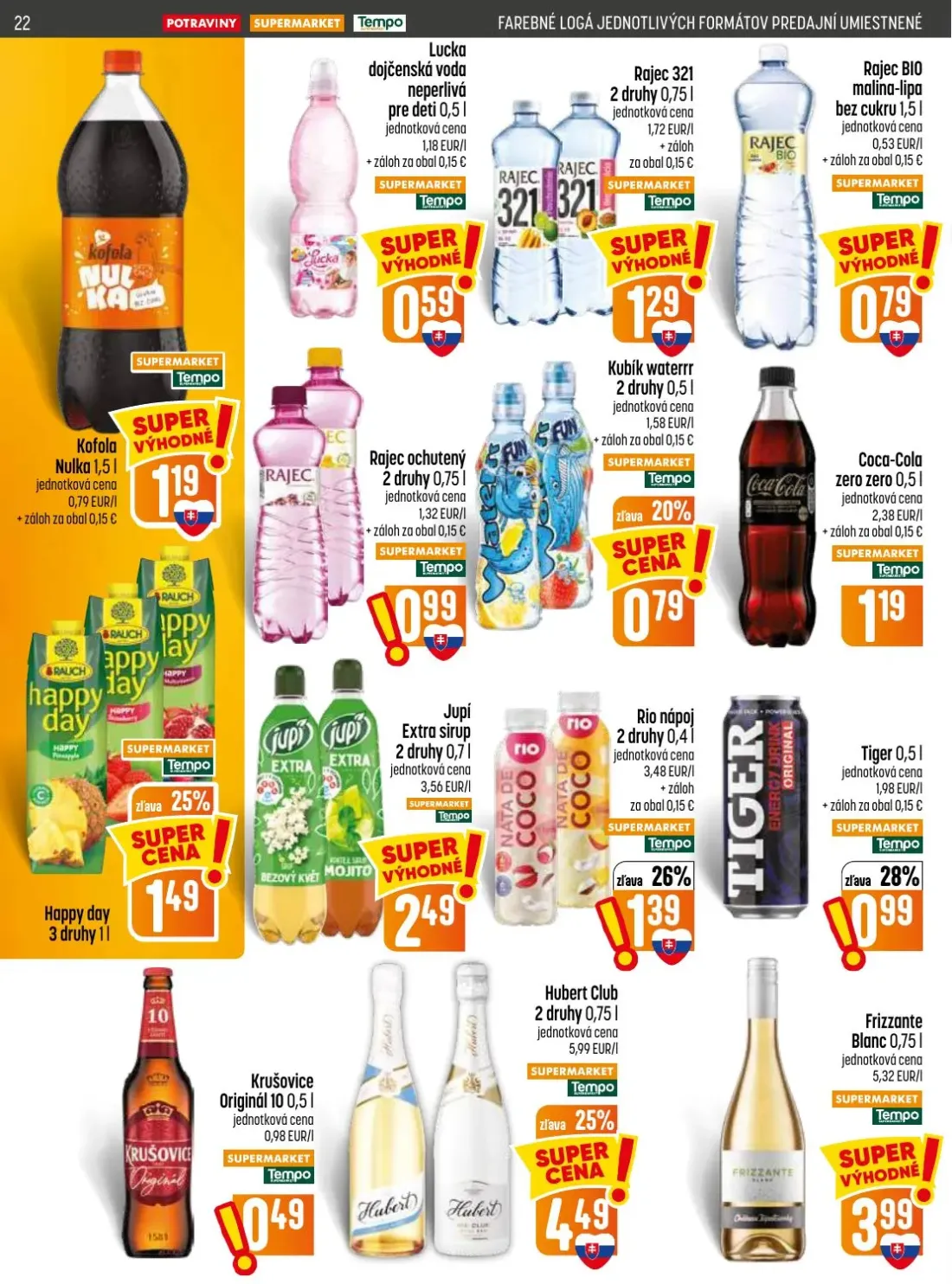 Coop Jednota leták, strana 22 z 28 — Kofola Nulka, Lucka dojčenská voda neperlivá pre deti, Rajec 321