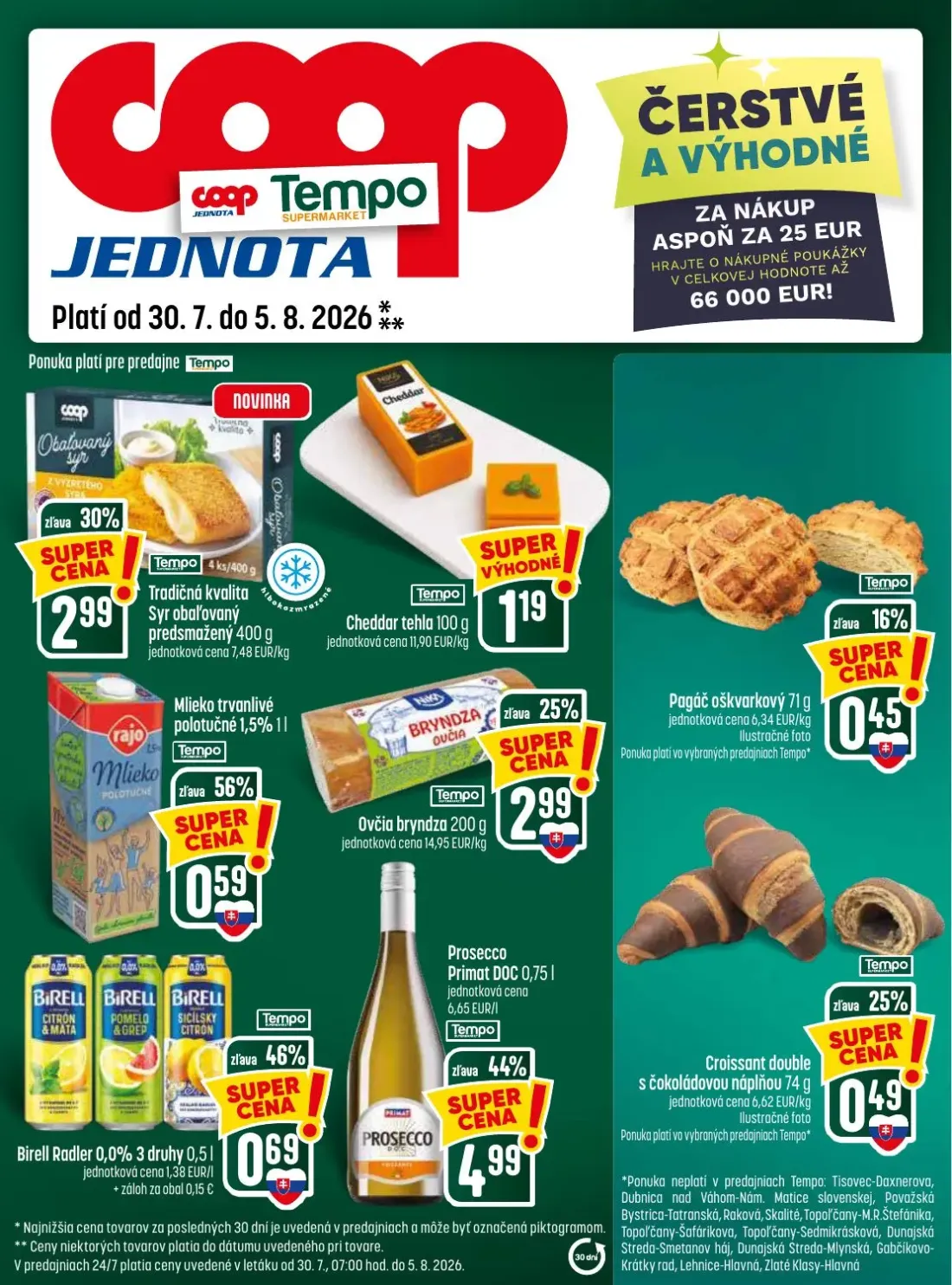 Coop Jednota leták, strana 25 z 28 — Syr obaľovaný predsmažený, Cheddar tehla, Mlieko trvanlivé polotučné 1,5%