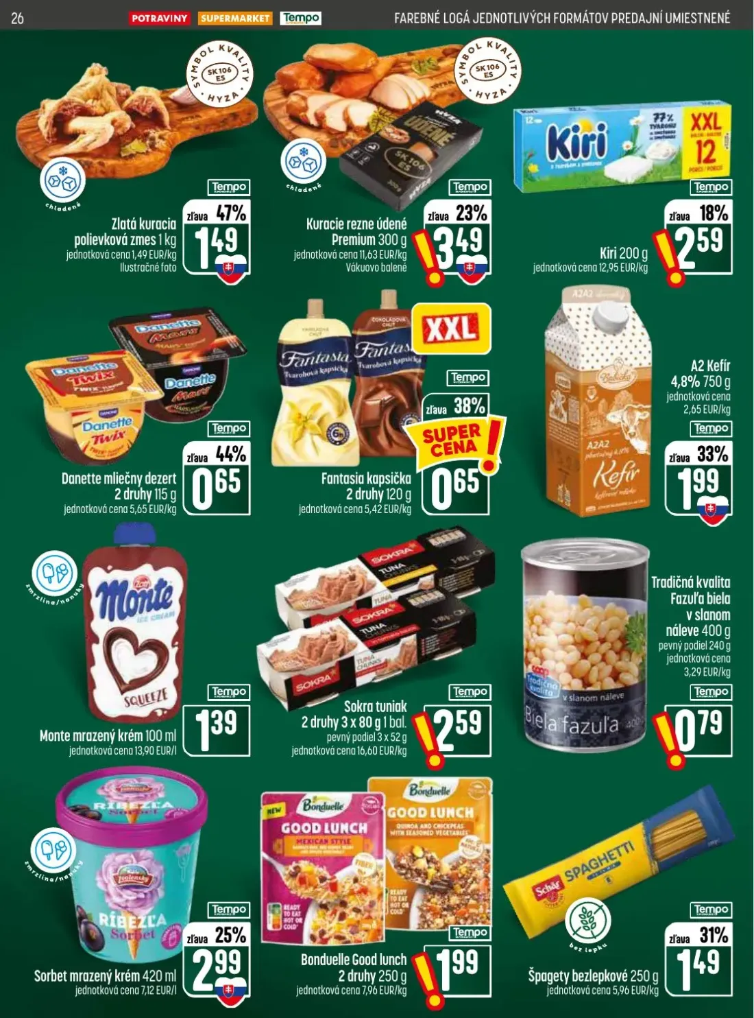 Coop Jednota leták, strana 26 z 28 — Zlatá kuracia polievková zmes, Kuracie rezne údené Premium, Kiri