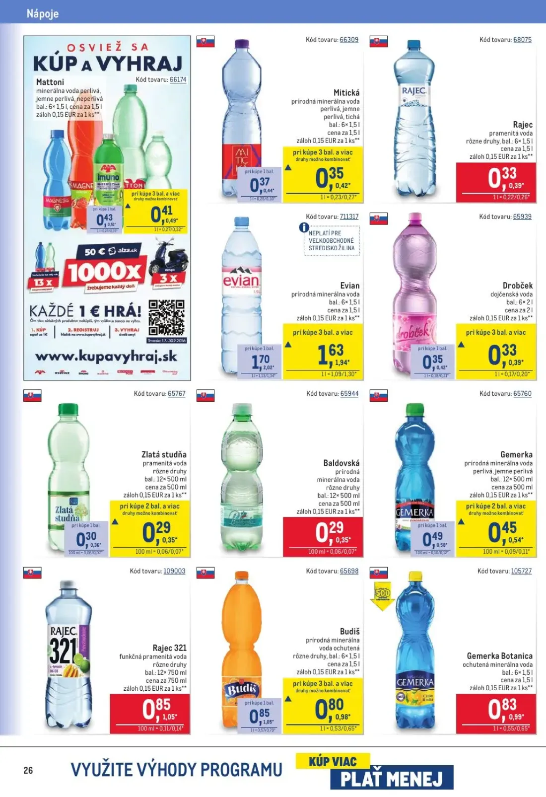 Metro leták, strana 26 z 40 — Evian prírodná minerálna voda, Budiš prírodná minerálna voda ochutená rôzne druhy, Rajec 321 f…