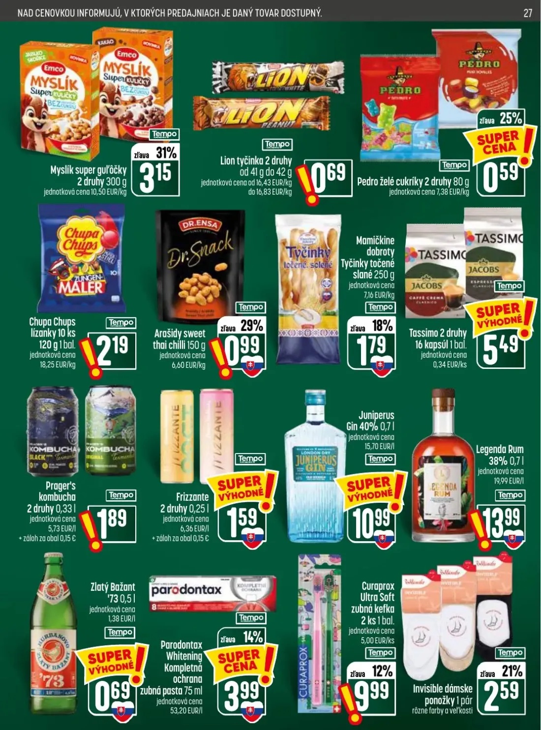 Coop Jednota leták, strana 27 z 28 — Myslík super guľôčky, Lion tyčinka, Pedro želé cukríky
