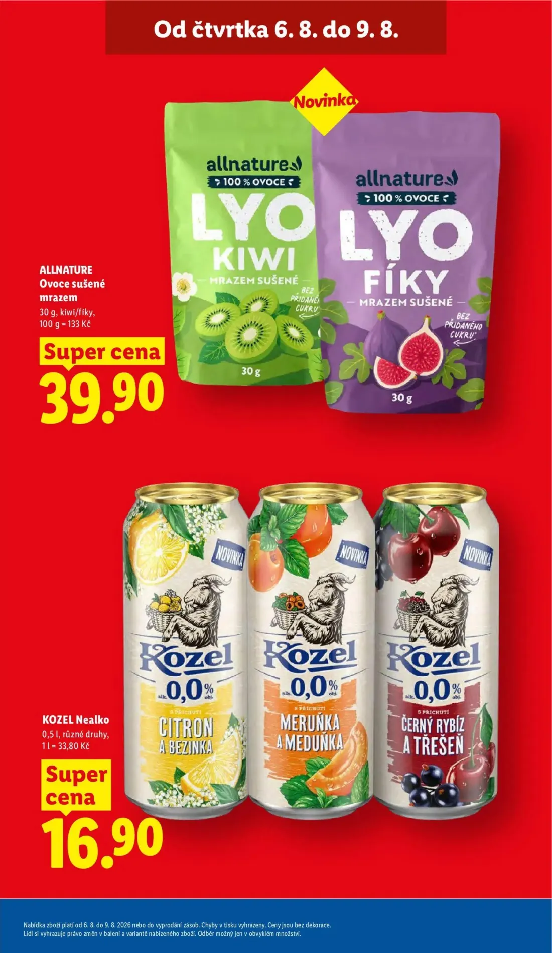 Lidl leták, strana 9 z 48 — ALLNATURE Ovoce sušené mrazem, KOZEL Nealko