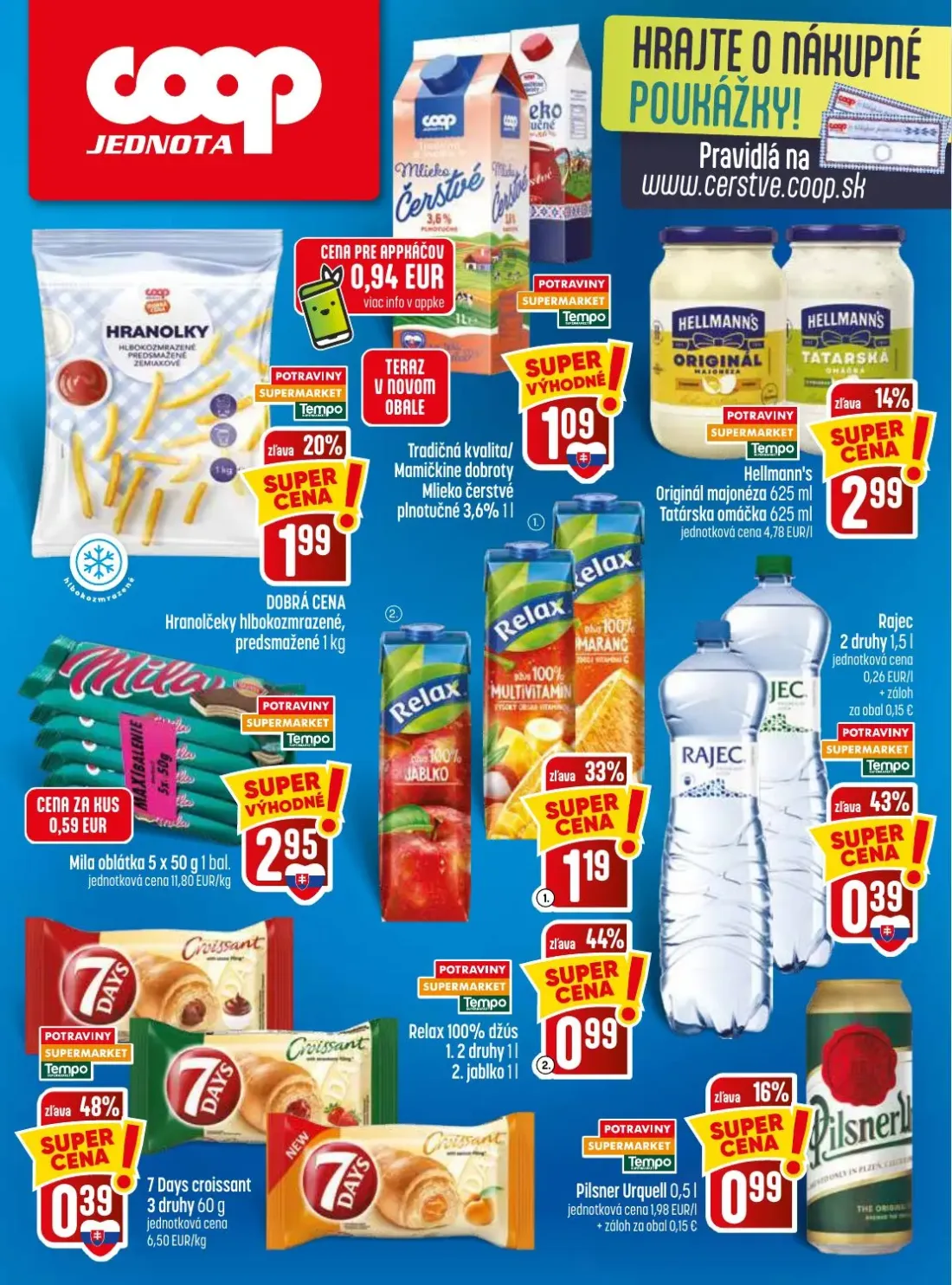 Coop Jednota leták, strana 28 z 28 — Mila oblátka, Mlieko čerstvé plnotučné 3,6%, Hranolky hlbokozmrazené, predsmažené