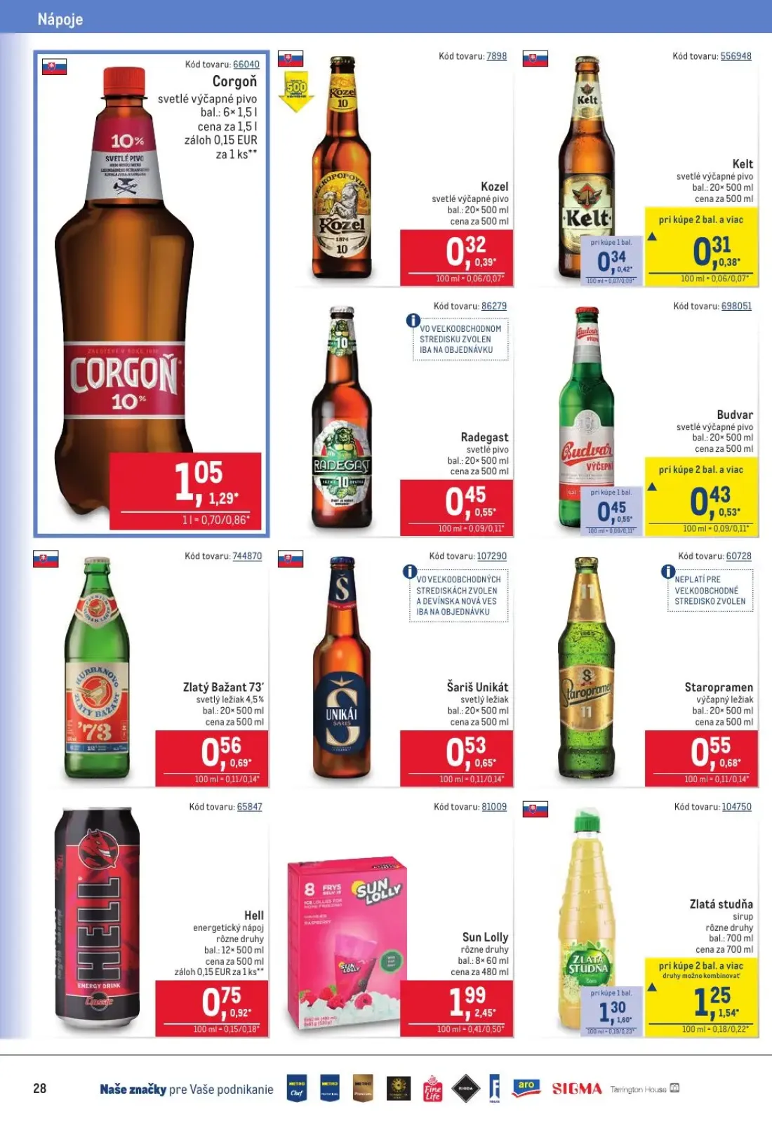 Metro leták, strana 28 z 40 — Sun Lolly rôzne druhy, Zlatá studňa sirup rôzne druhy, Zlatá studňa sirup rôzne druhy