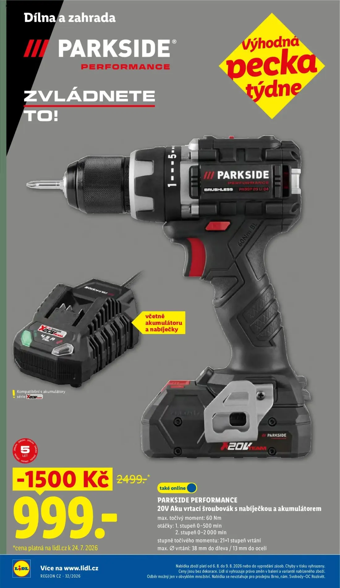 Lidl leták, strana 10 z 48 — PARKSIDE PERFORMANCE 20V Aku vrtací šroubovák s nabíječkou a akumulátorem