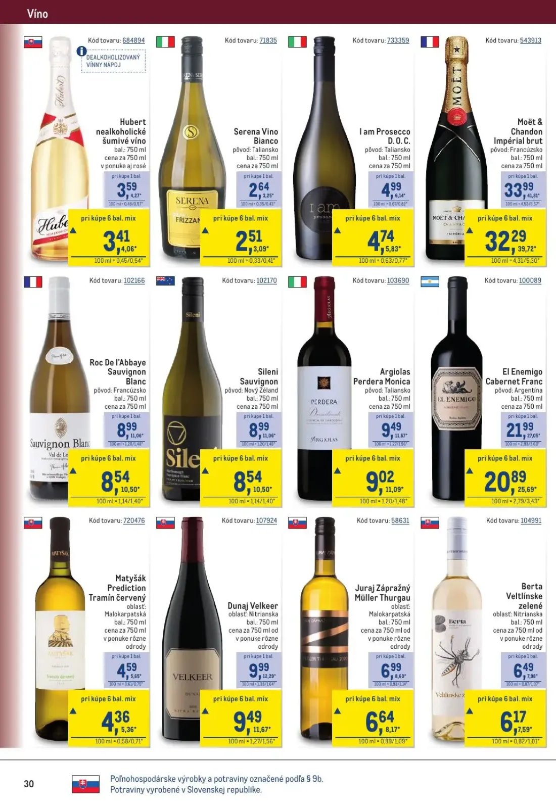 Metro leták, strana 30 z 40 — Moët & Chandon Impérial brut, El Enemigo Cabernet Franc, Dunaj Velkeer