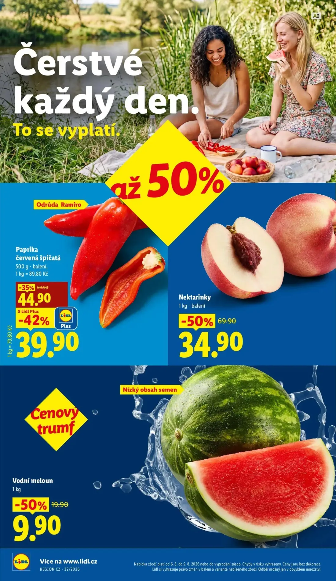 Lidl leták, strana 12 z 48 — Nektarinky, Paprika červená špičatá, Vodní meloun