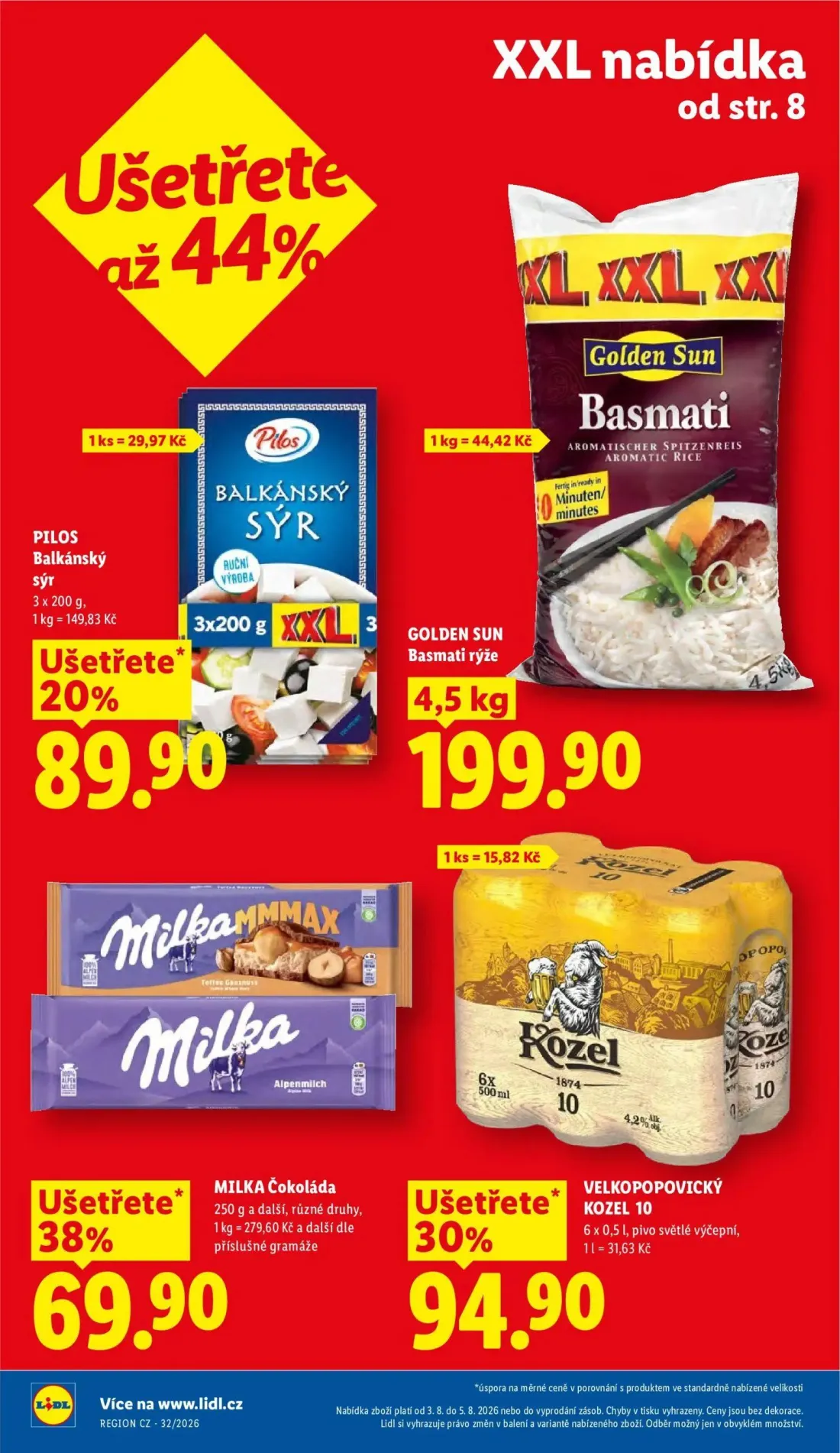 Lidl leták, strana 2 z 54 — Pilos Balkánský sýr, Golden Sun Basmati rýže, Milka Čokoláda