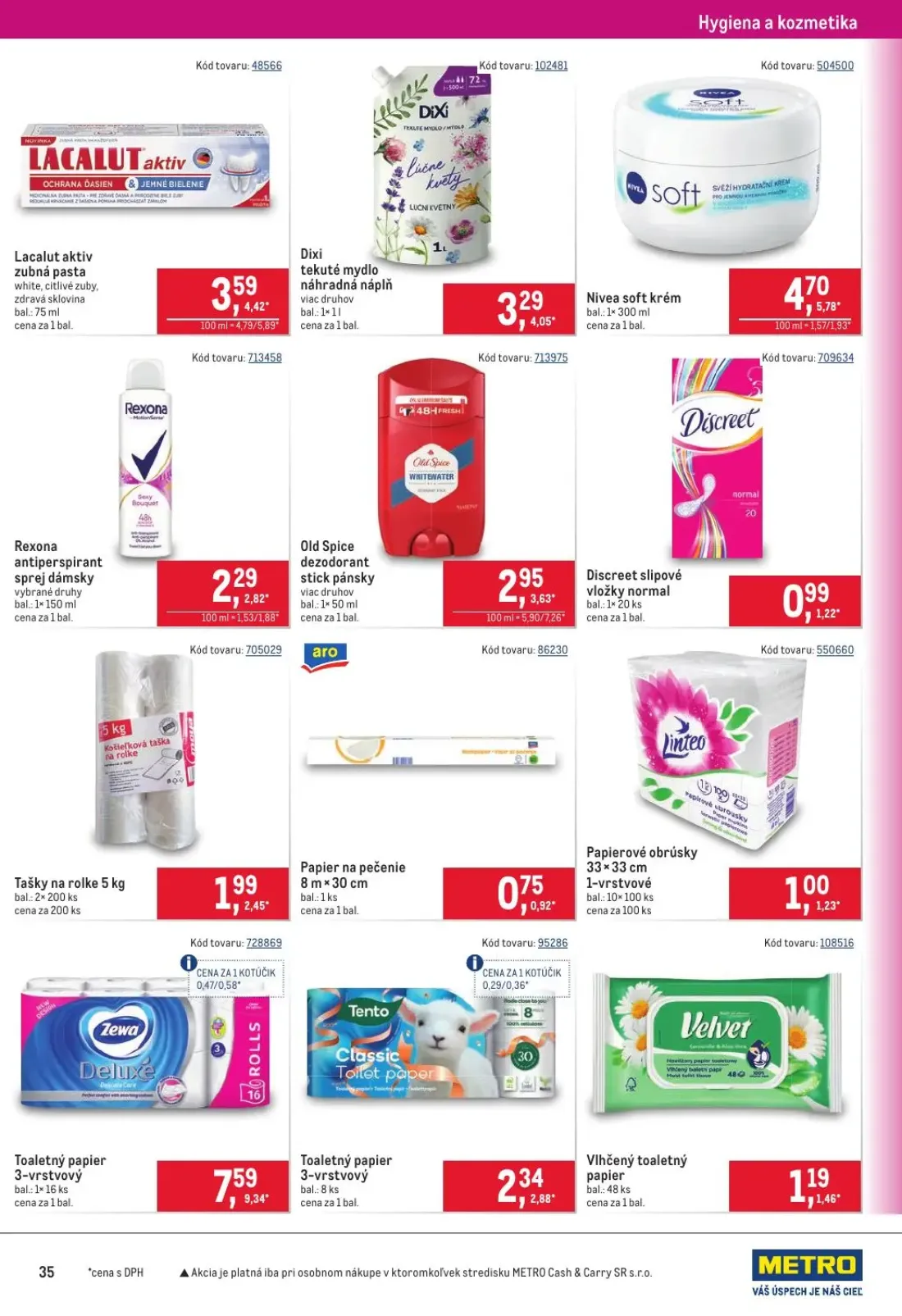 Metro leták, strana 35 z 40 — Toaletný papier 3-vrstvový, Nivea soft krém, Lacalut aktiv zubná pasta