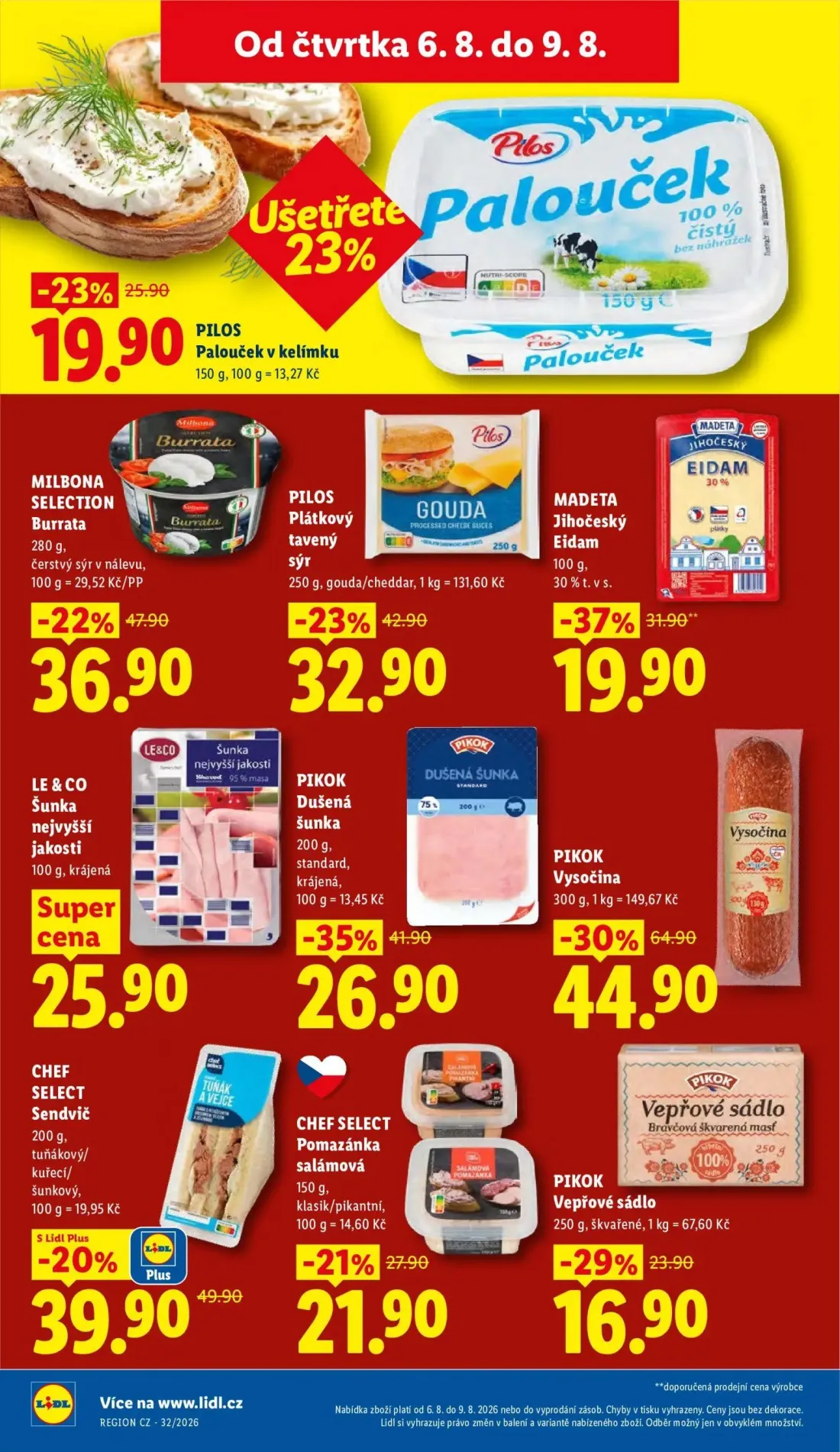 Lidl leták, strana 20 z 48 — PIKOK Vysočina, PIKOK Dušená šunka, MADETA Jihočeský Eidam
