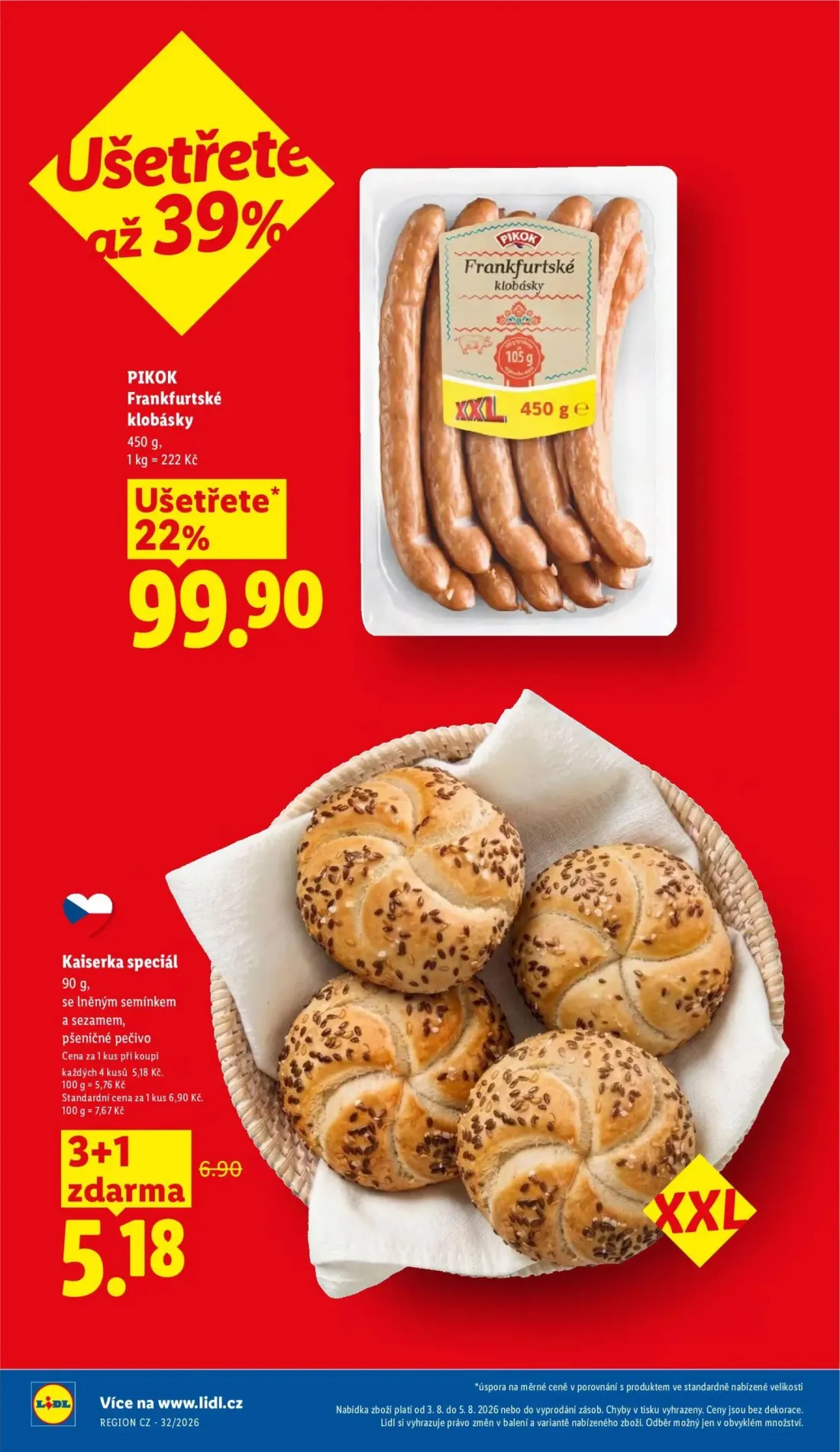 Lidl leták, strana 8 z 54 — Kaiserka speciál, PIKOK Frankfurtské klobásky