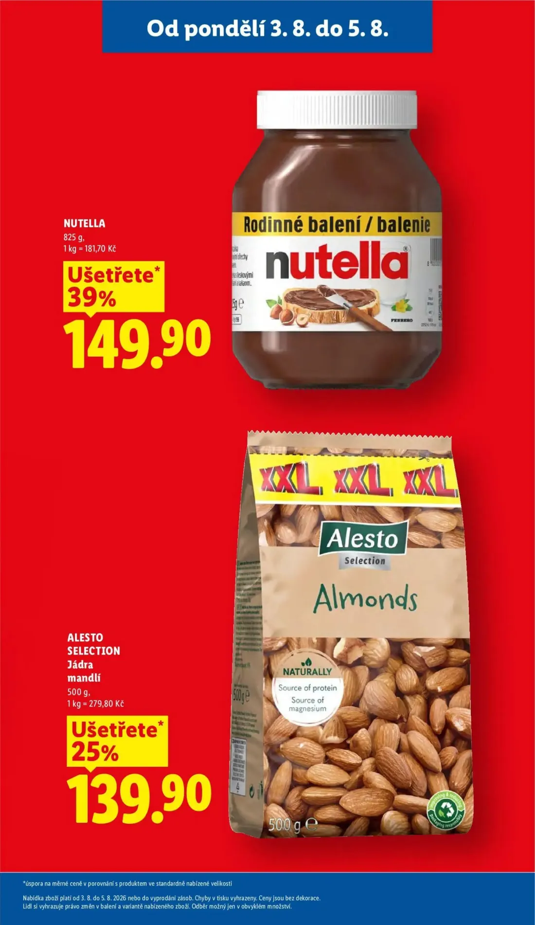 Lidl leták, strana 9 z 54 — NUTELLA, Alesto Selection Jádra mandlí