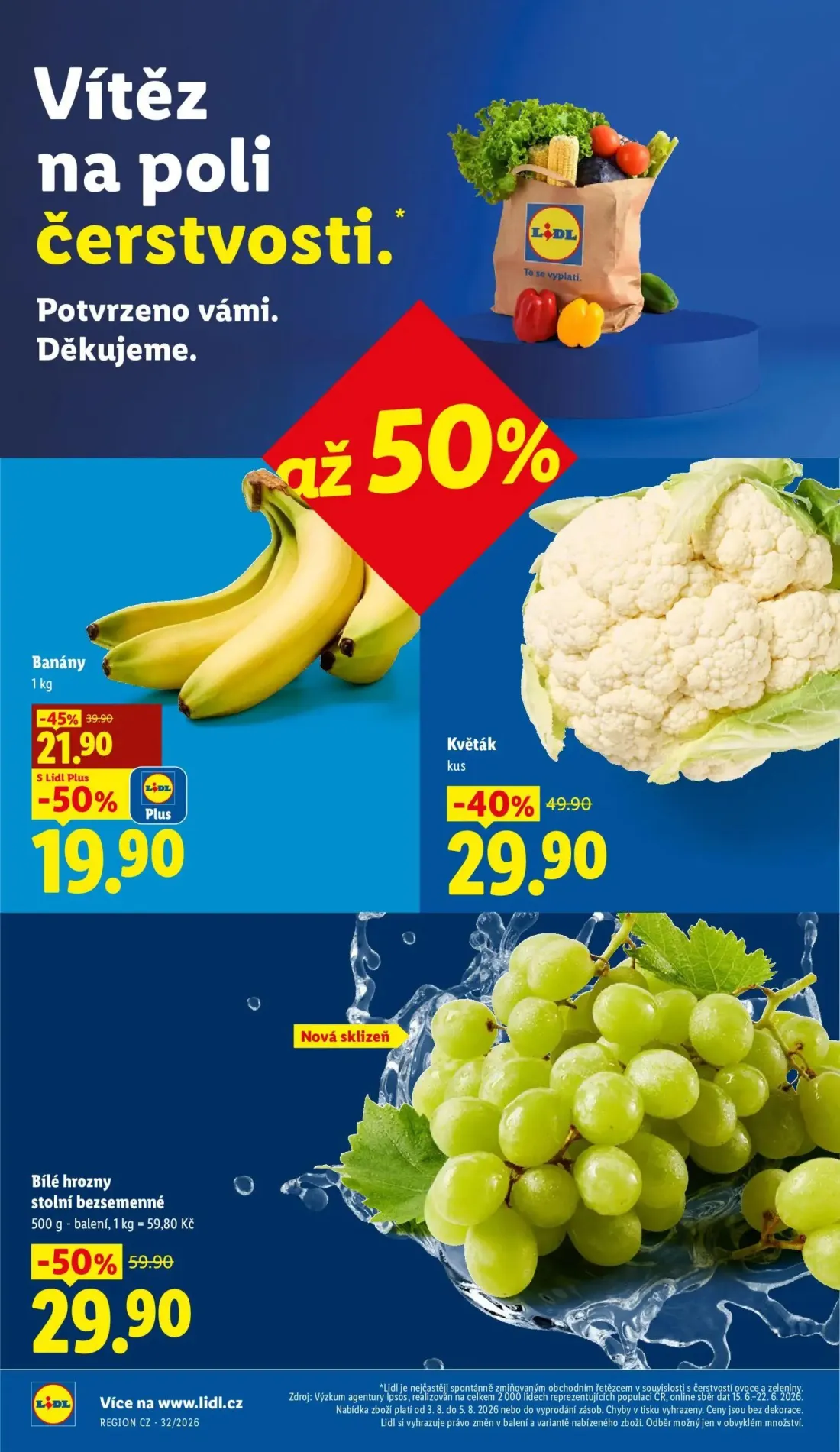 Lidl leták, strana 12 z 54 — Bílé hrozny stolní bezsemenné, Banány, Květák