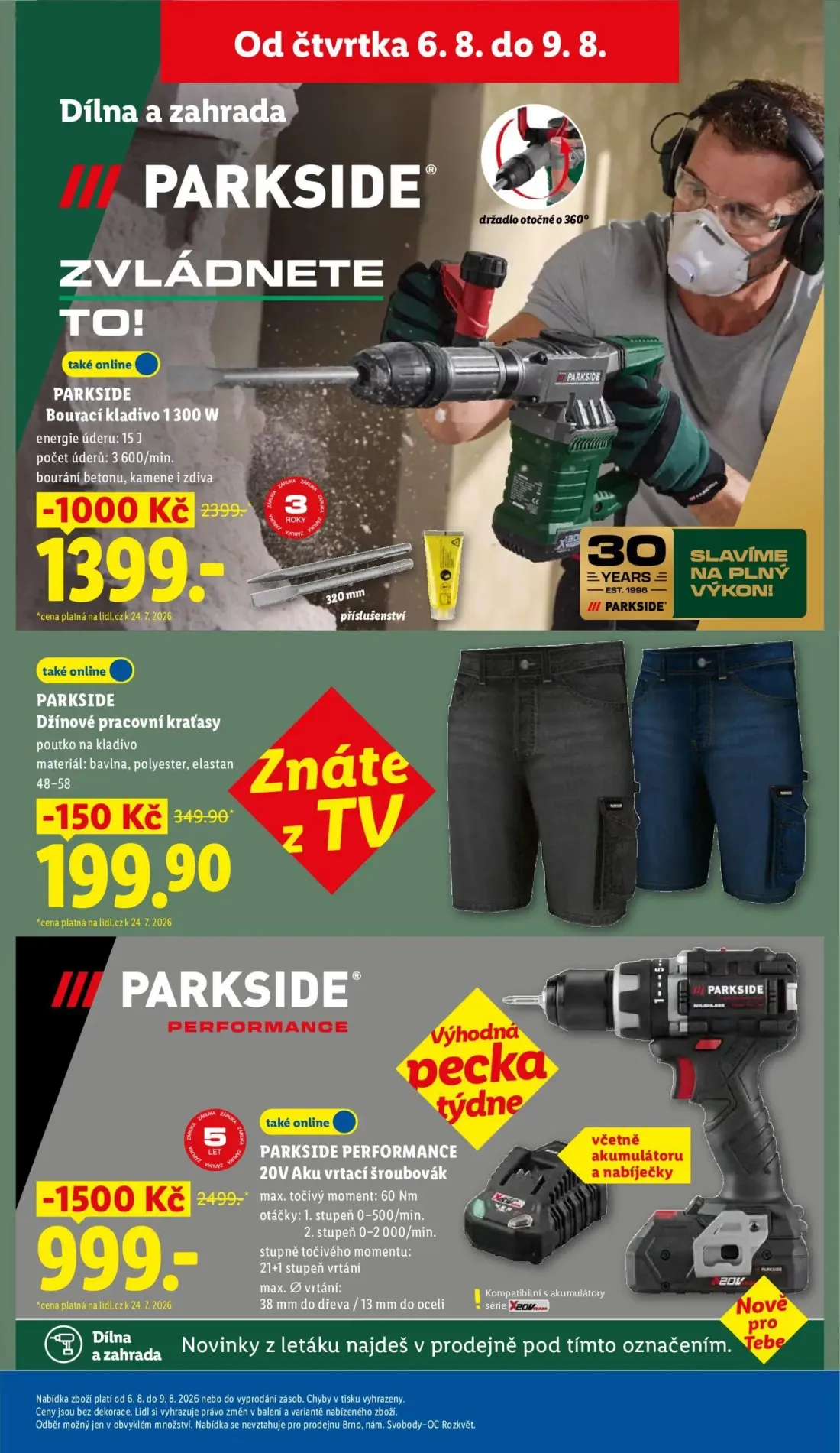 Lidl leták, strana 31 z 48 — PARKSIDE PERFORMANCE 20V Aku vrtací šroubovák, PARKSIDE Bourací kladivo 1300 W, PARKSIDE Džínov…