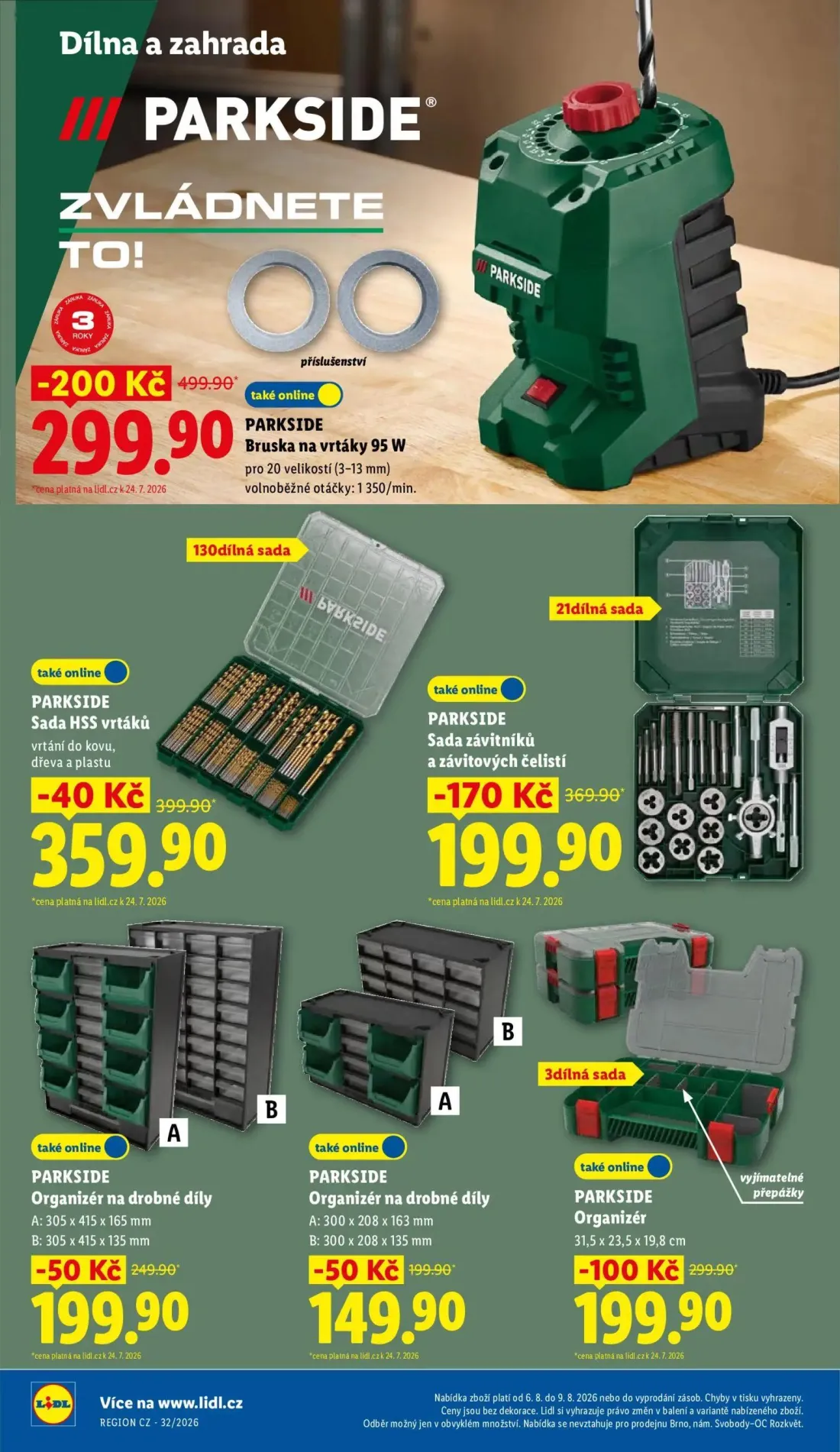 Lidl leták, strana 32 z 48 — PARKSIDE Bruska na vrtáky 95 W, PARKSIDE Sada závitníků a závitových čelistí, PARKSIDE Organizér
