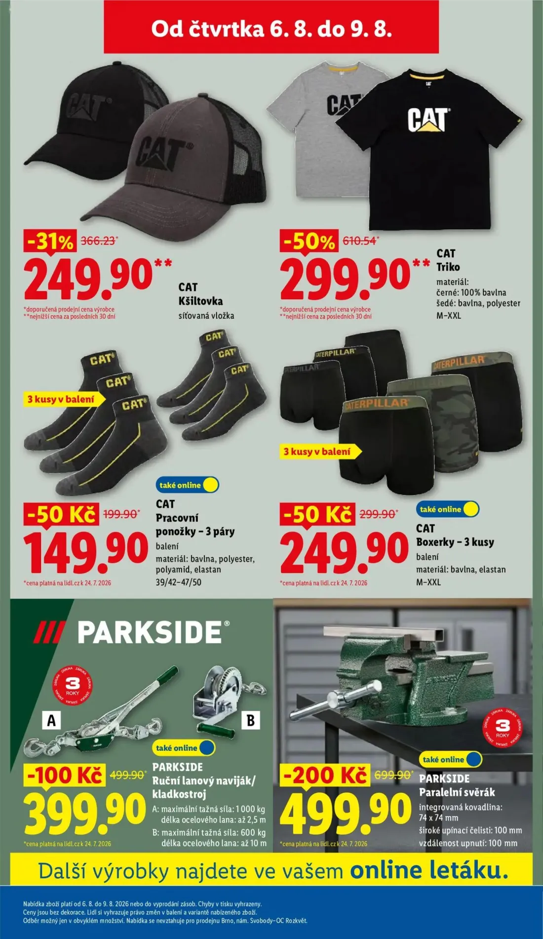 Lidl leták, strana 33 z 48 — CAT Triko, PARKSIDE Paralelní svěrák, CAT Kšiltovka