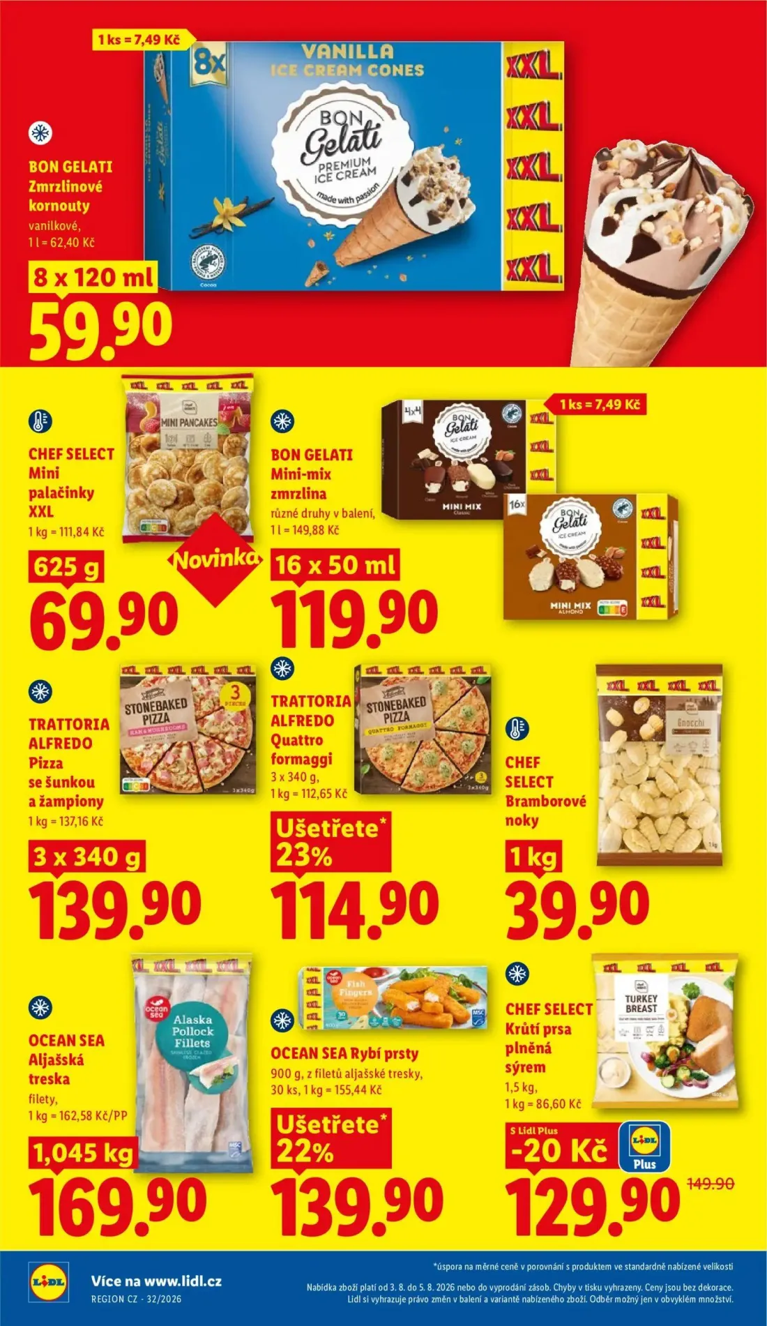Lidl leták, strana 20 z 54 — CHEF SELECT Krůtí prsa plněná sýrem, BON GELATI Zmrzlinové kornouty vanilkové, CHEF SELECT Mini…