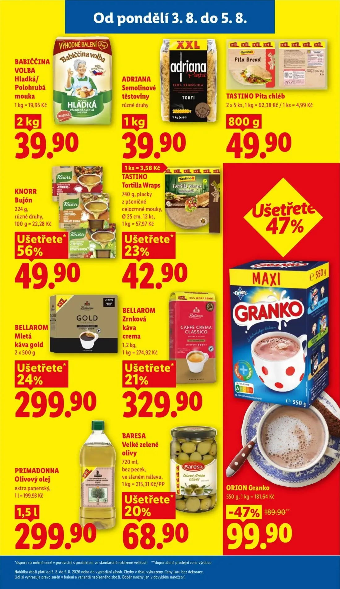 Lidl leták, strana 21 z 54 — ORION Granko, BABIČČINA VOLBA Hladká/ Polohrubá mouka, ADRIANA Semolinové těstoviny