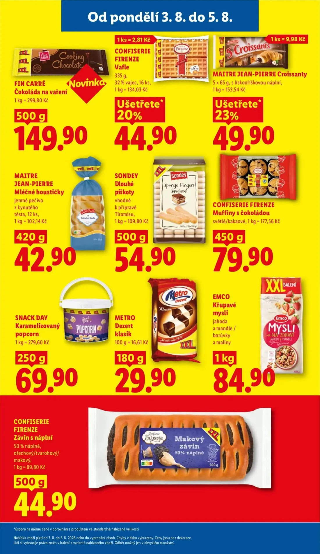 Lidl leták, strana 23 z 54 — FIN CARRÉ Čokoláda na vaření, CONFISERIE FIRENZE Vafle, MAITRE JEAN-PIERRE Croissanty