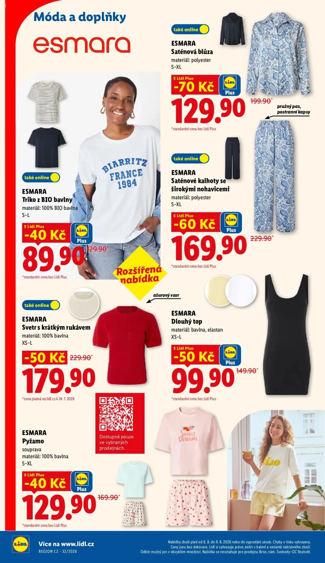 Lidl leták, strana 38 z 48 — ESMARA Saténová blůza, ESMARA Saténové kalhoty se širokými nohavicemi, ESMARA Svetr s krátkým r…