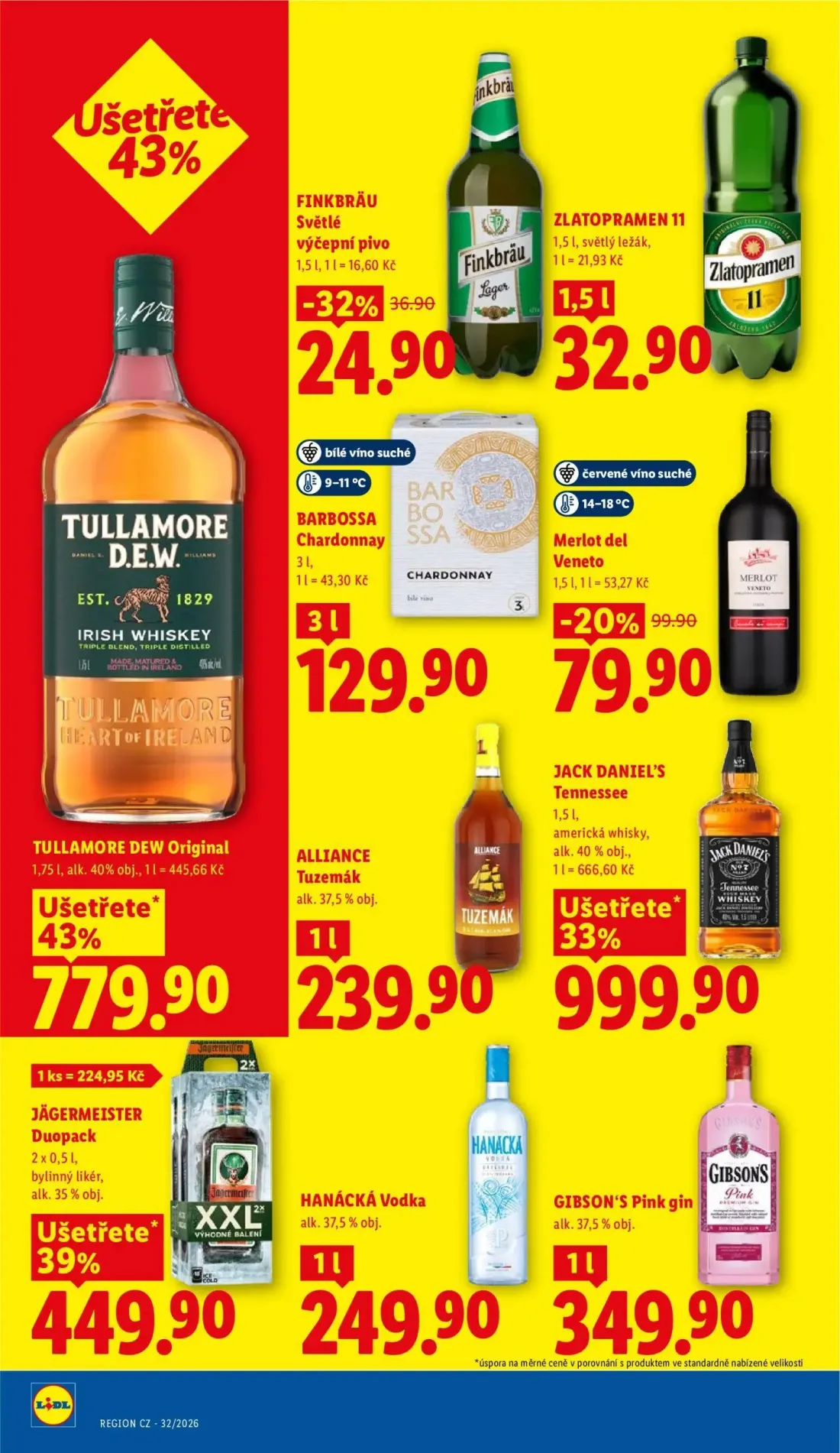 Lidl leták, strana 26 z 54 — Merlot del Veneto, FINKBRÄU Světlé výčepní pivo, ZLATOPRAMEN 11