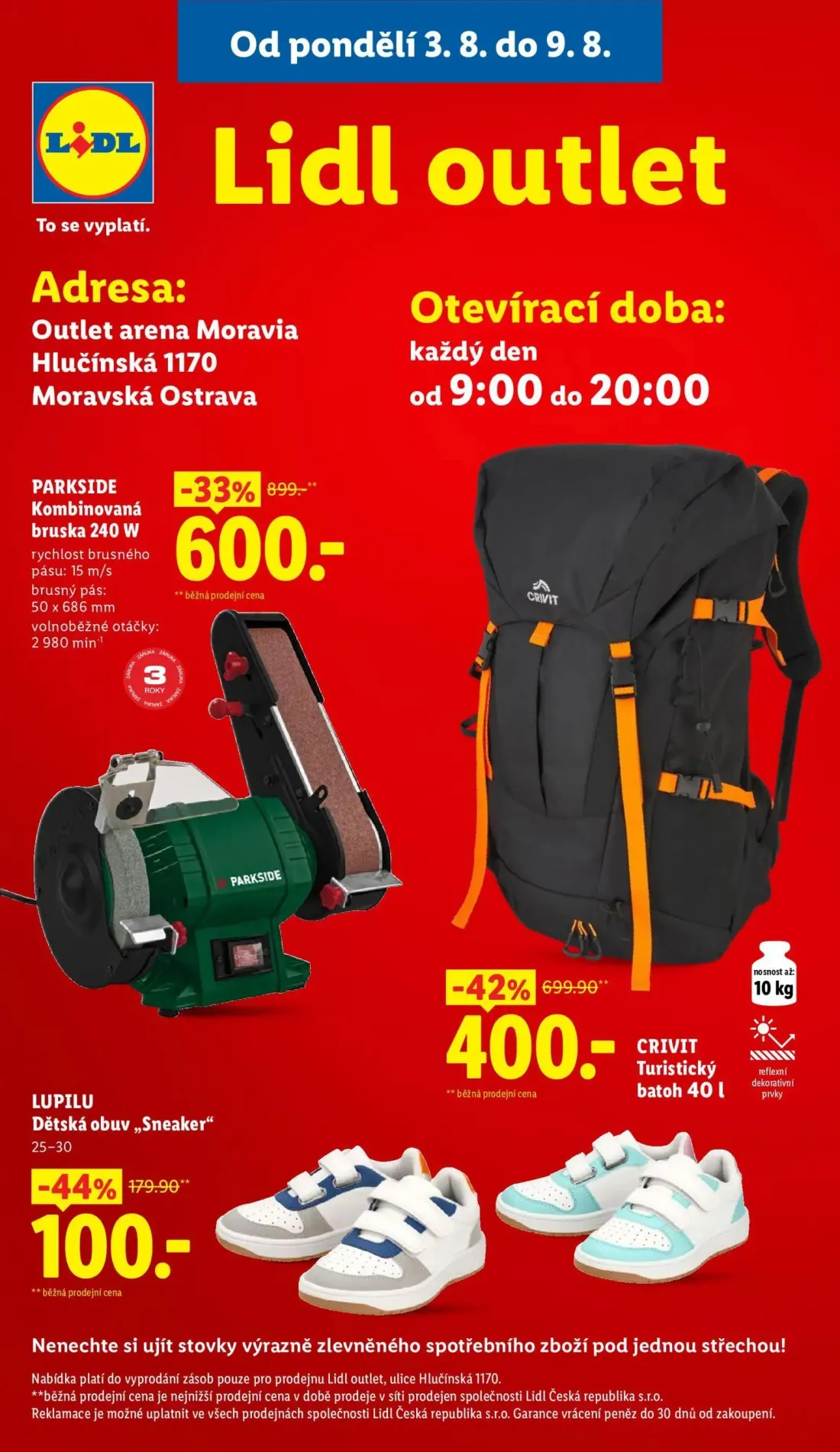 Lidl leták, strana 35 z 54 — CRIVIT Turistický batoh 40 l, PARKSIDE Kombinovaná bruska 240 W, LUPILU Dětská obuv „Sneaker"