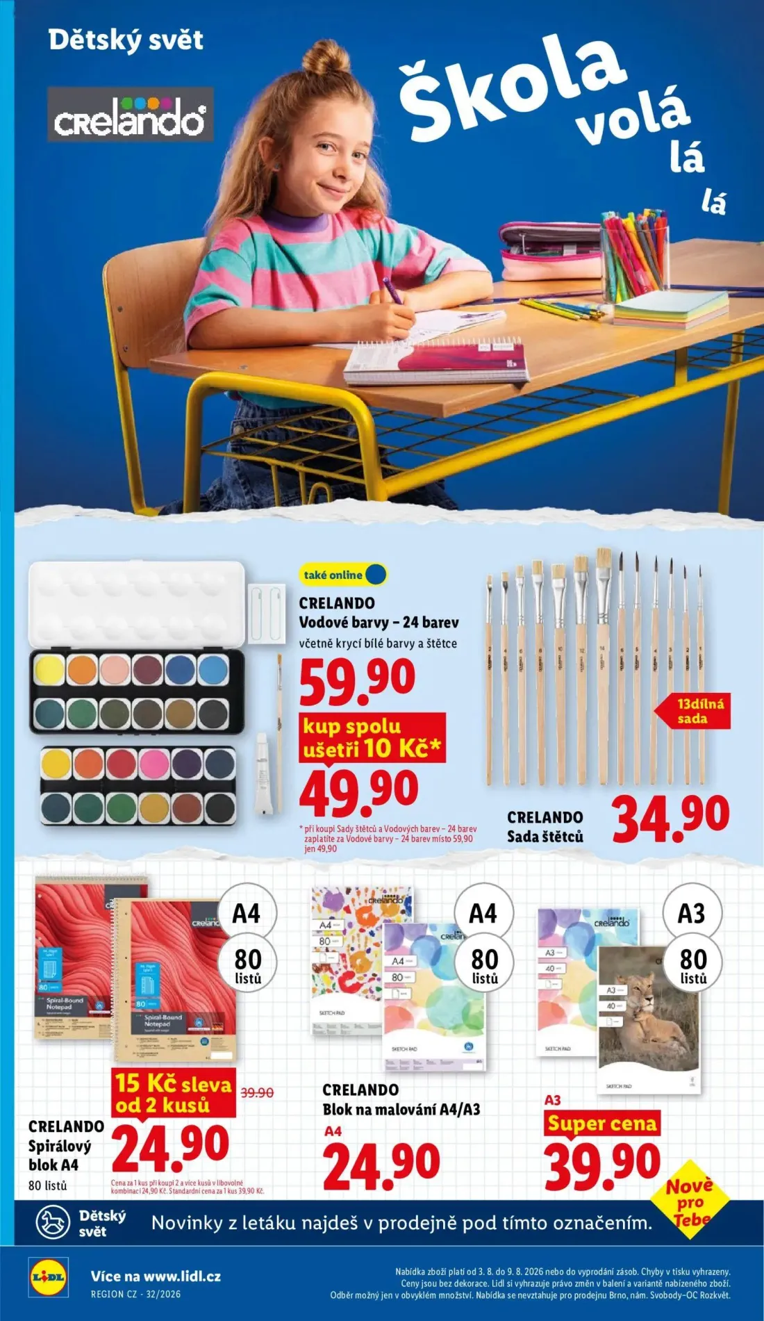 Lidl leták, strana 36 z 54 — Spirálový blok A4, Vodové barvy - 24 barev, Sada štětců