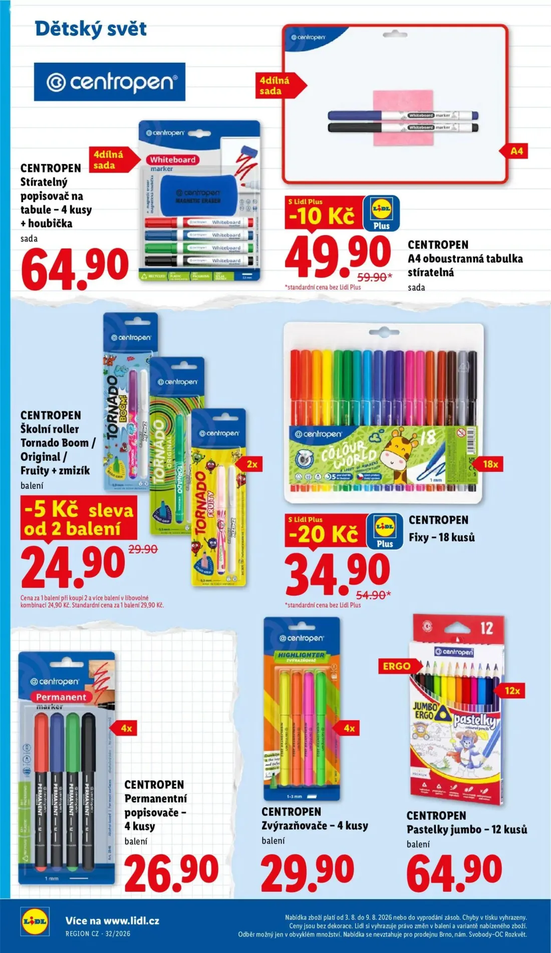 Lidl leták, strana 40 z 54 — Fixy, A4 oboustranná tabulka stíratelná, Školní roller Tornado Boom / Original/ Fruity + zmizík