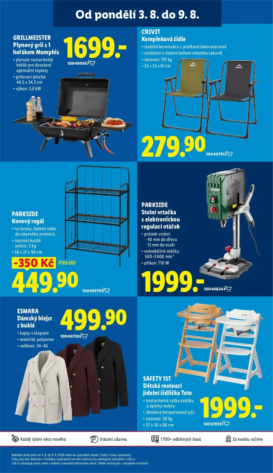 Lidl leták, strana 49 z 54 — Kovový regál, Plynový gril s 1 hořákem Memphis, Kempinková židle