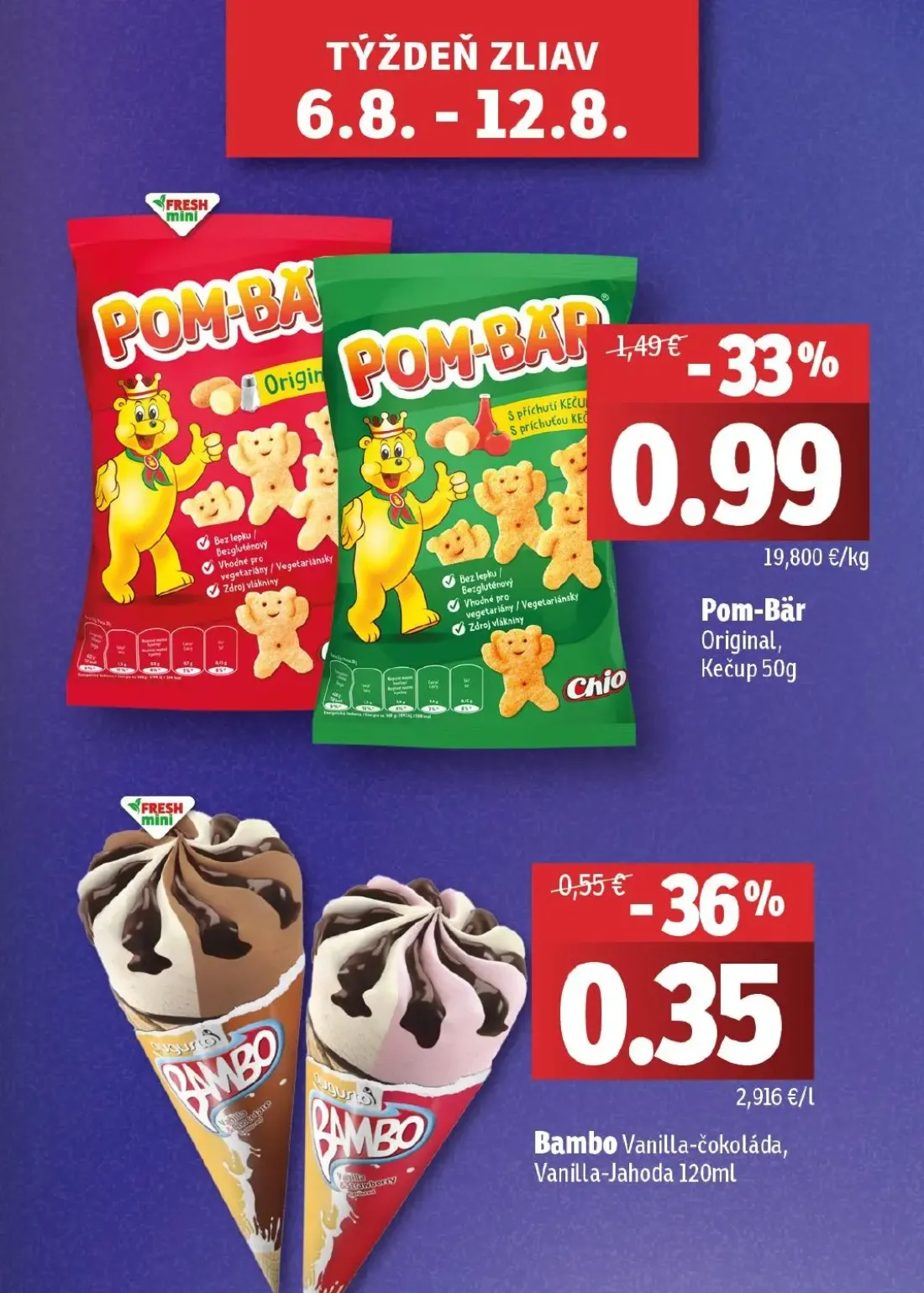 Fresh - západ leták, strana 3 z 46 — Pom-Bär Original, Kečup, Bambo Vanilla-čokoláda, Vanilla-Jahoda