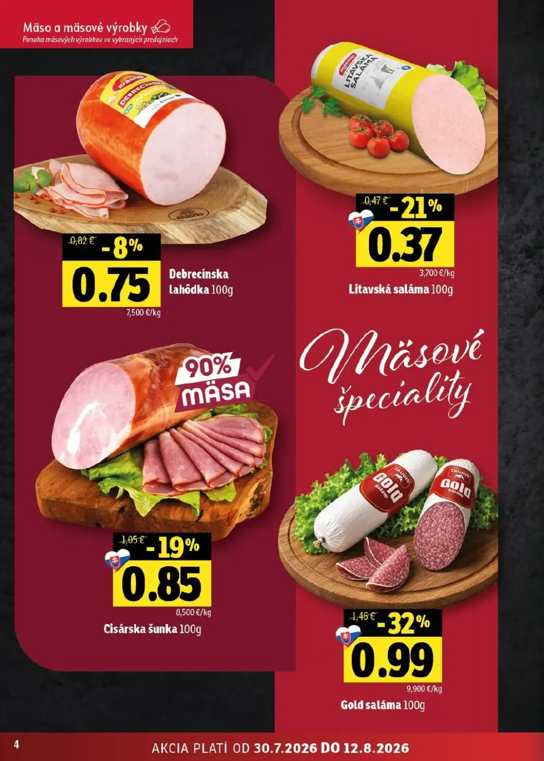 Fresh - západ leták, strana 4 z 46 — Gold saláma, Cisárska šunka, Litavská saláma