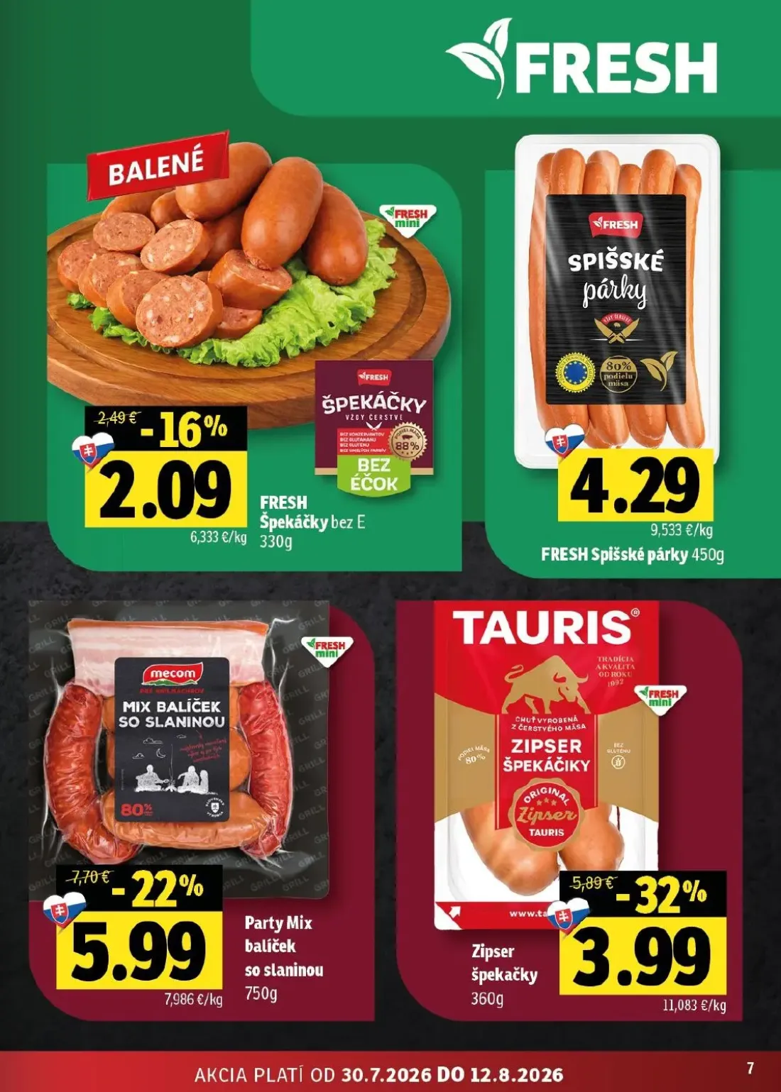 Fresh - západ leták, strana 7 z 46 — Zipser špekačky, Party Mix balíček so slaninou, Špekáčky bez E