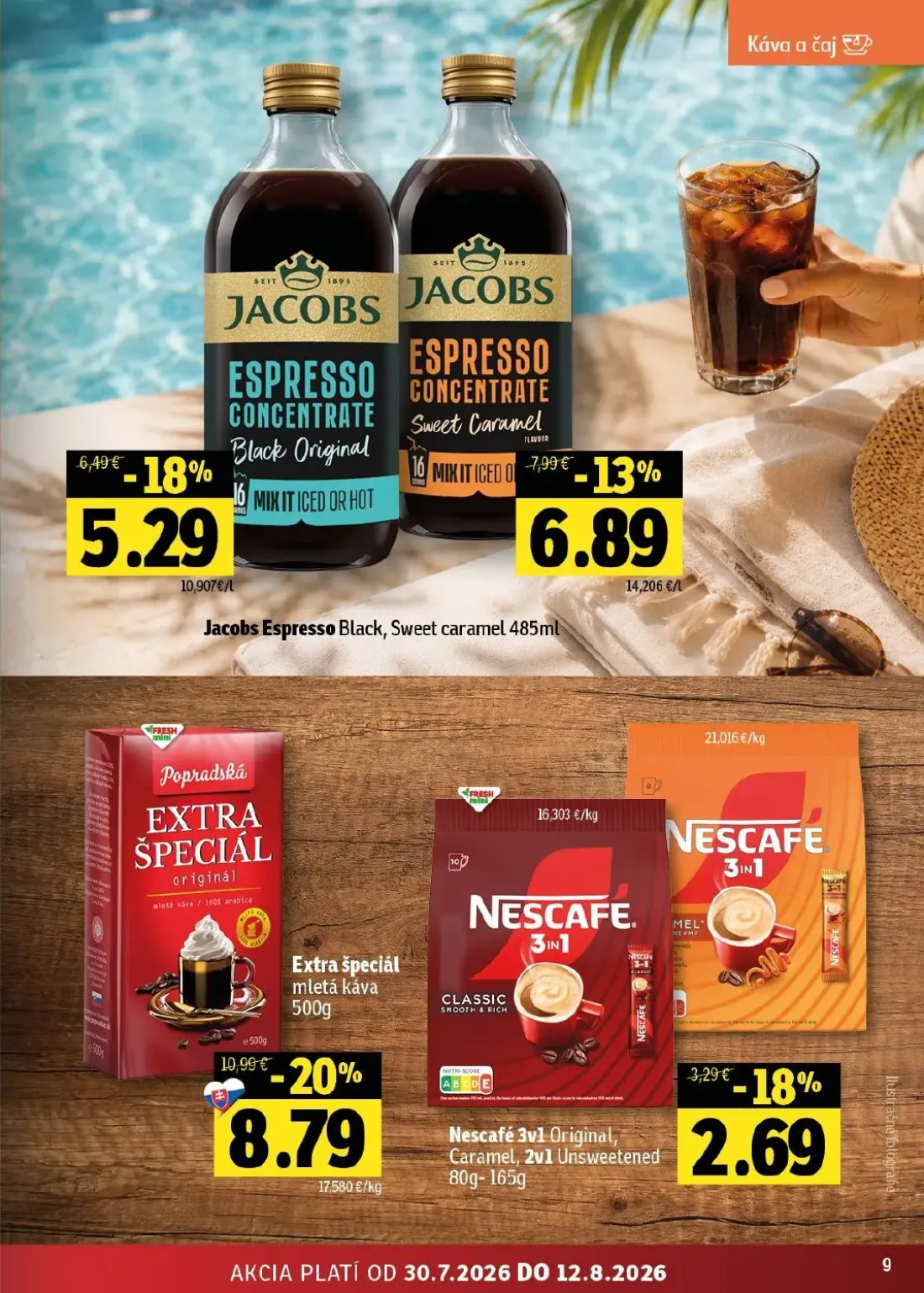Fresh - západ leták, strana 9 z 46 — Popradská Extra špeciál mletá káva, Jacobs Espresso Black, Jacobs Espresso Sweet caramel