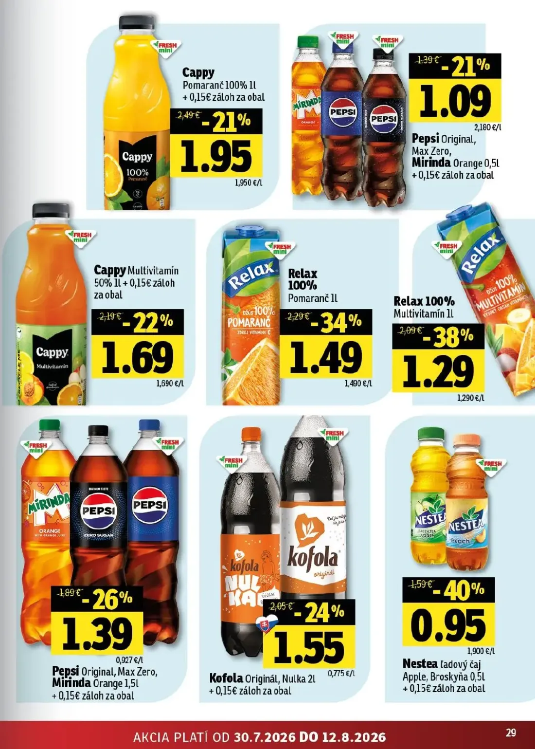 Fresh - západ leták, strana 29 z 46 — Relax 100% Pomaranč, Relax 100% Multivitamín, Nestea ľadový čaj Apple, Broskyňa