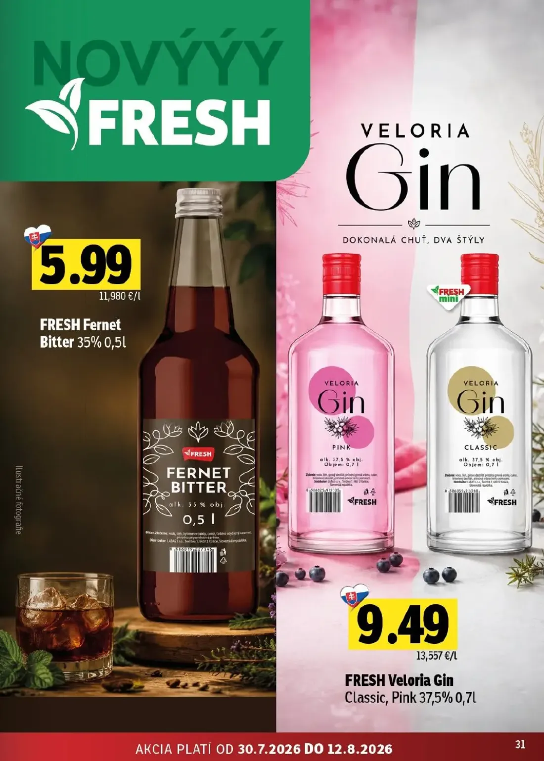 Fresh - západ leták, strana 31 z 46 — FRESH Fernet Bitter, FRESH Veloria Gin Classic, Pink