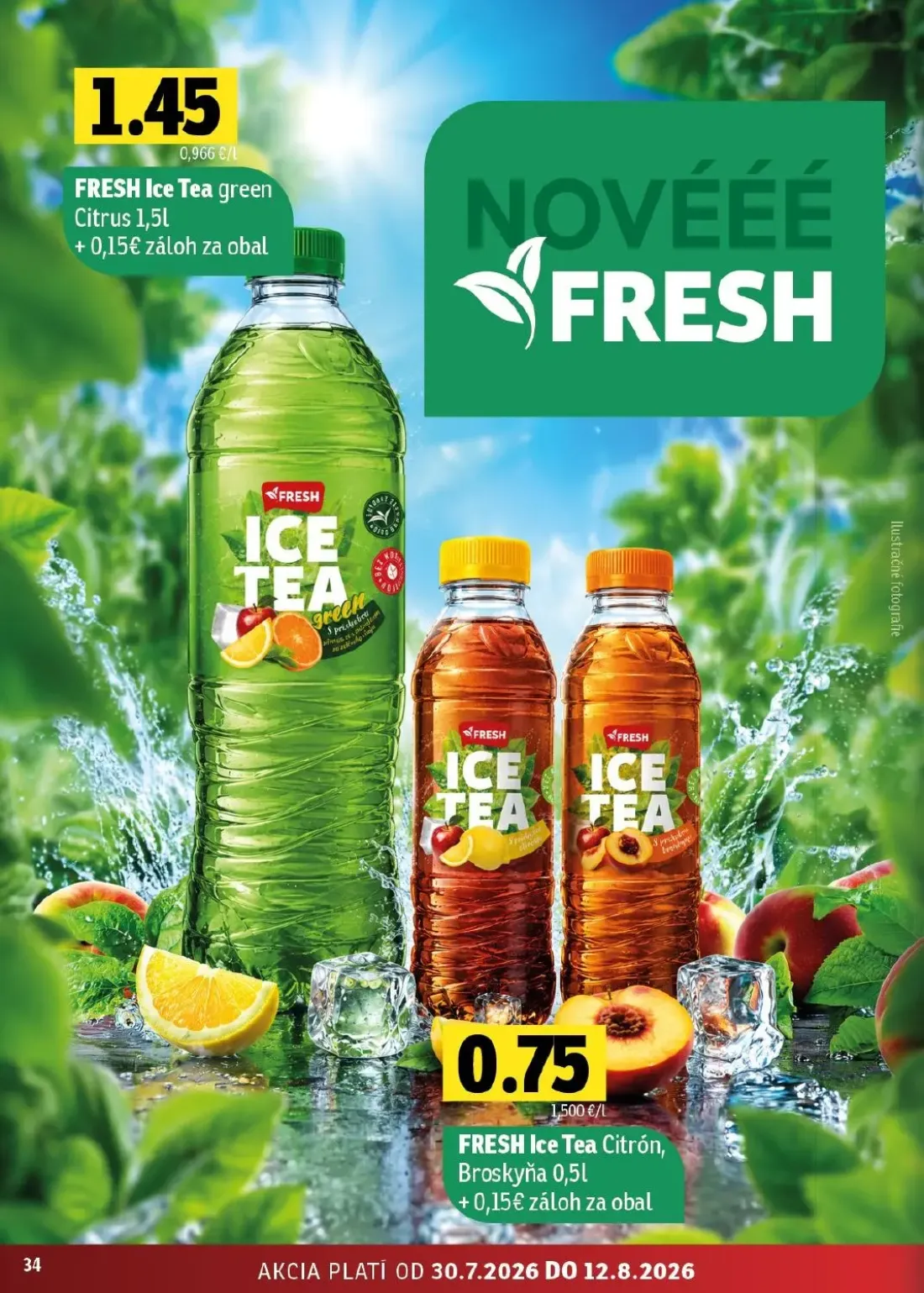 Fresh - západ leták, strana 34 z 46 — FRESH Ice Tea green Citrus, FRESH Ice Tea Citrón, Broskyňa