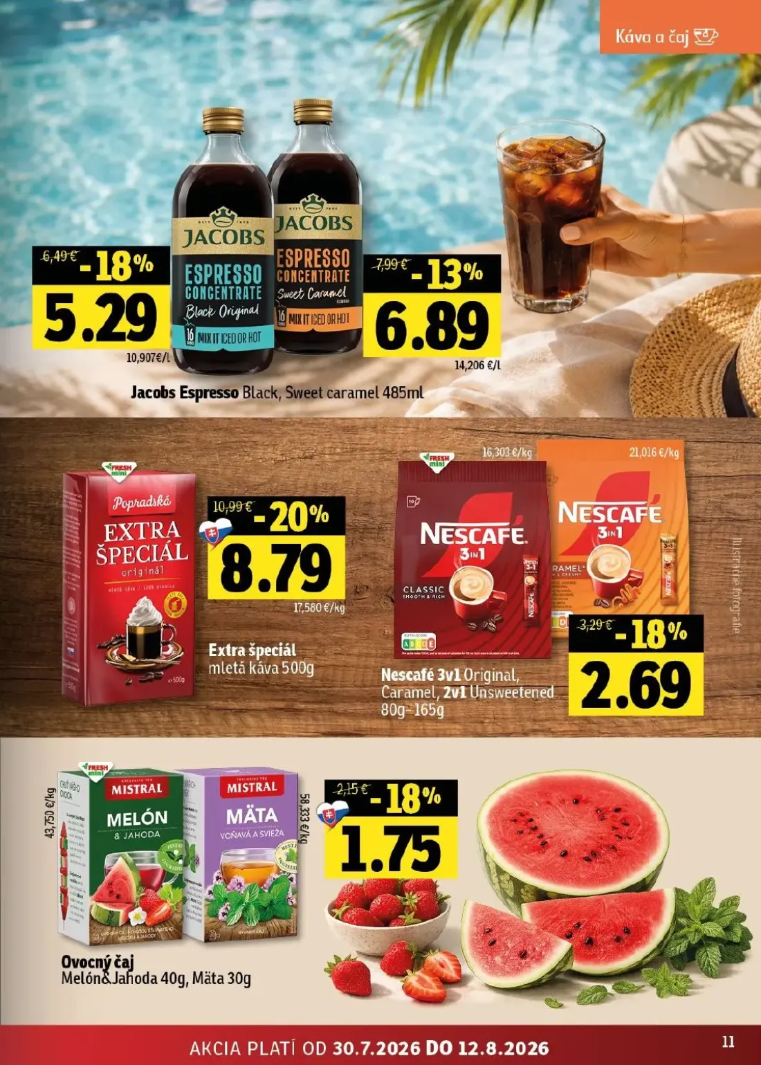 Fresh východ leták, strana 11 z 52 — Popradská Extra špeciál mletá káva, Jacobs Espresso Black, Sweet caramel, Jacobs Espres…