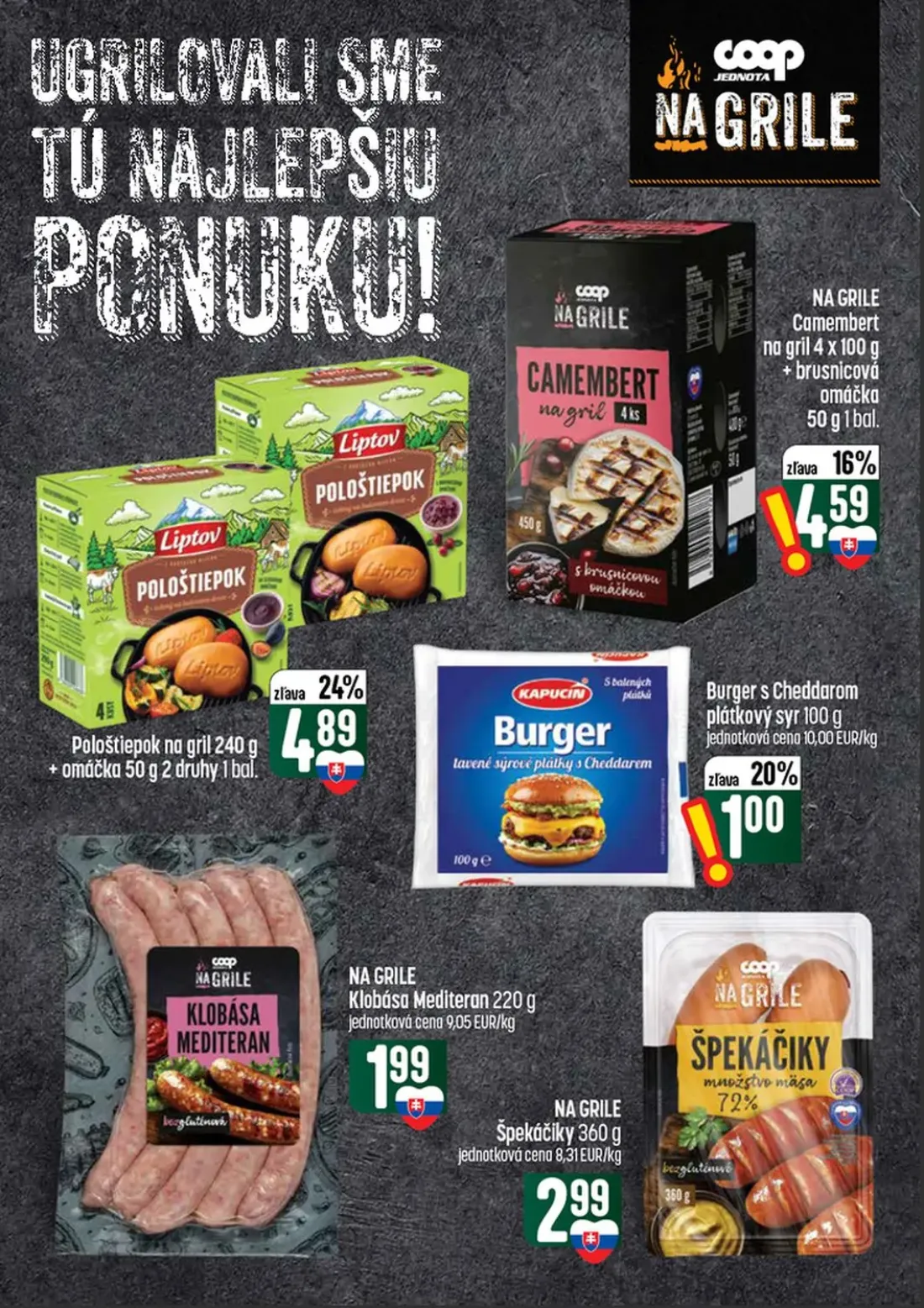 Coop Tempo leták, strana 12 z 60 — Liptov Pološtiepok na gril, Camembert na gril, Klobása Mediteran
