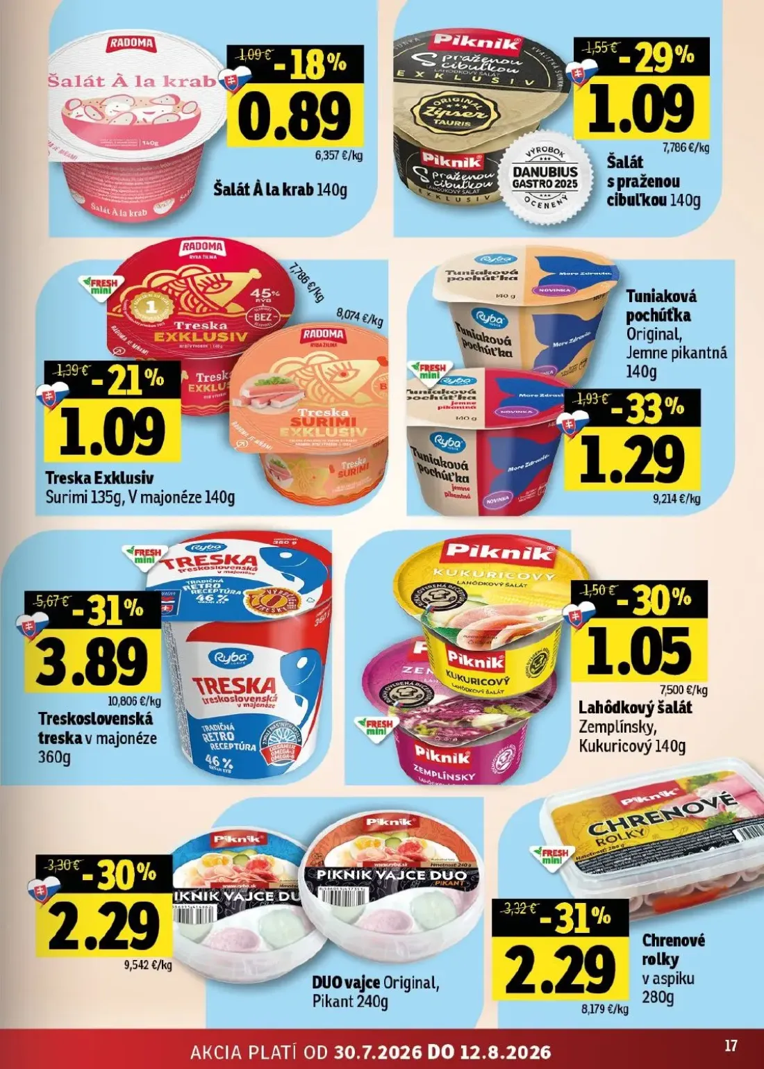 Fresh východ leták, strana 17 z 52 — Treskoslovenská treska v majonéze, Chrenové rolky v aspiku, DUO vajce Original, Pikant