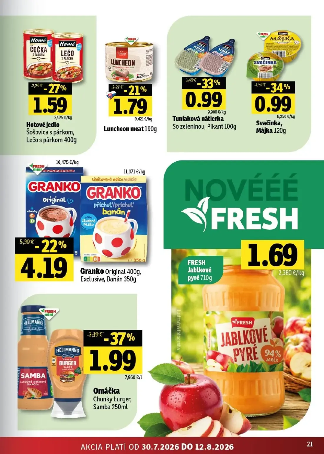 Fresh východ leták, strana 21 z 52 — Granko Original, Hellmann's Omáčka Chunky burger, Samba, Hamé Hotové jedlo Šošovica s p…