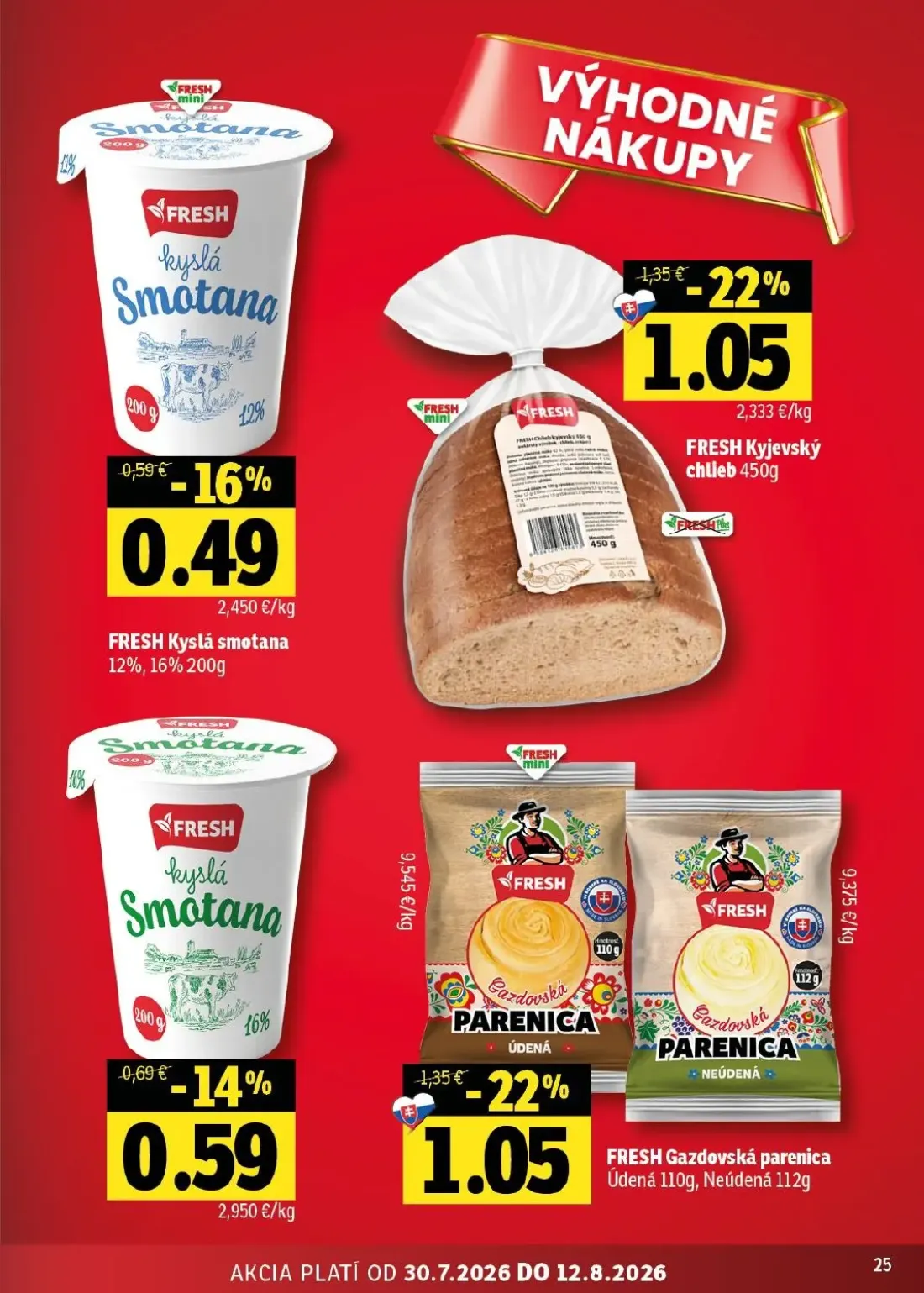 Fresh východ leták, strana 25 z 52 — FRESH Kyjevský chlieb, FRESH Gazdovská parenica, FRESH Kyslá smotana