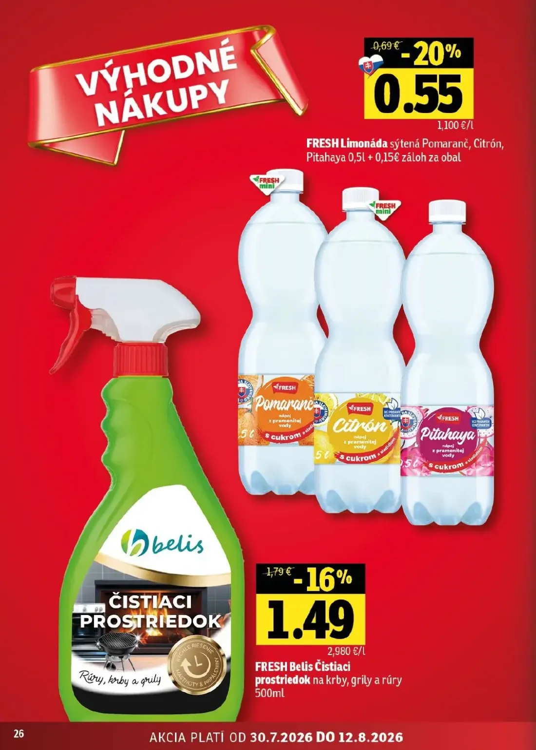 Fresh východ leták, strana 26 z 52 — FRESH Belis Čistiaci prostriedok na krby, grily a rúry, FRESH Limonáda sýtená Pomaranč,…